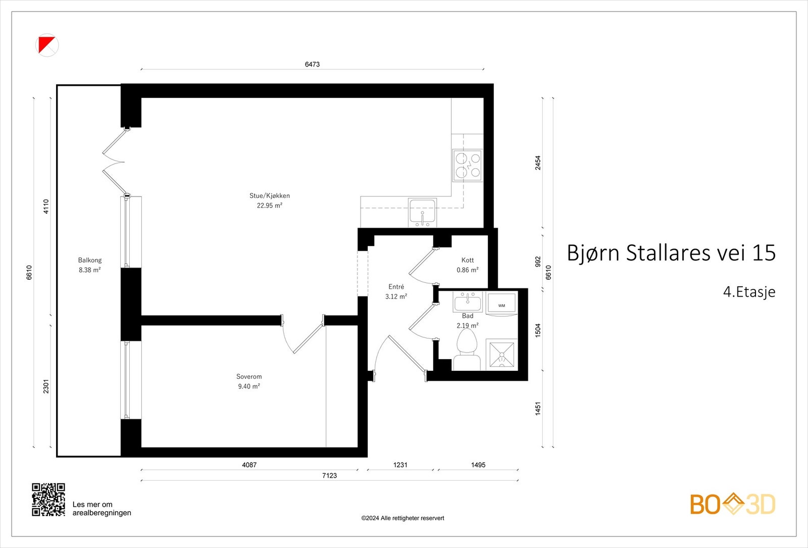 Leiligheten disponerer en bod i kjeller, i underkant av 4 m². Galleribilde