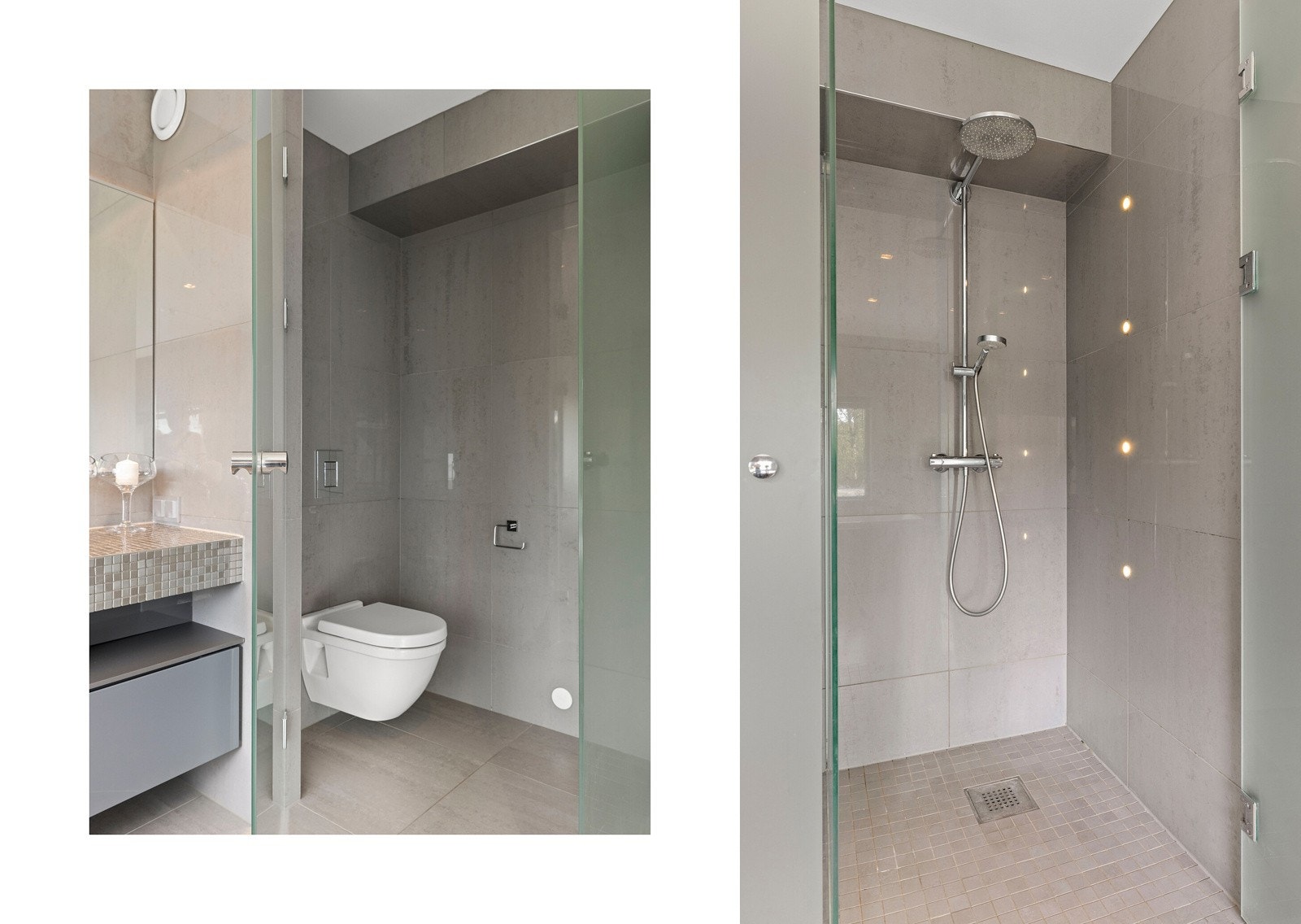 Separat toalett og dujs på bad. Galleribilde