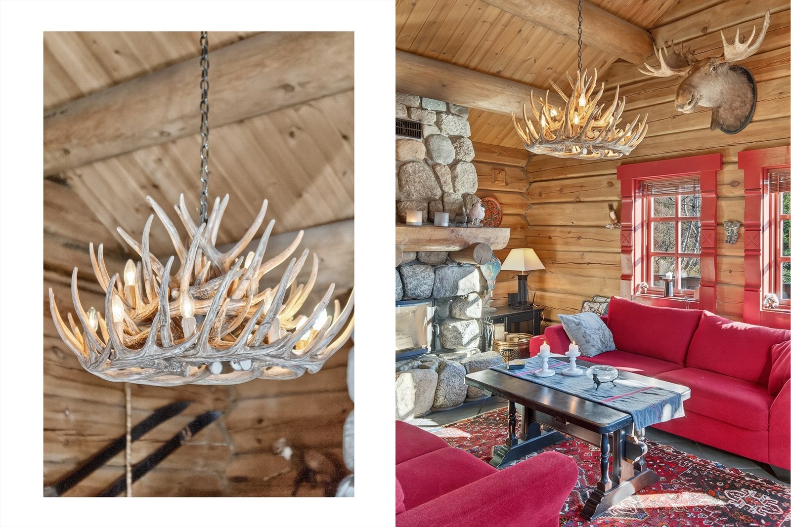 Innvendig er hytta preget av varme materialer, håndverk og en lun atmosfære Galleribilde