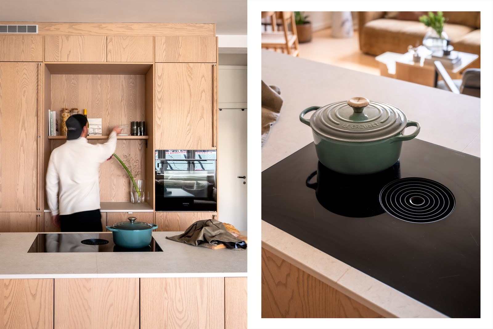 Alle hvitevarer er inkludert, herunder induksjons platetopp, oppvaskmaskin og kjøl/frys. Platetoppen fra Bora har integrert vifte. Galleribilde