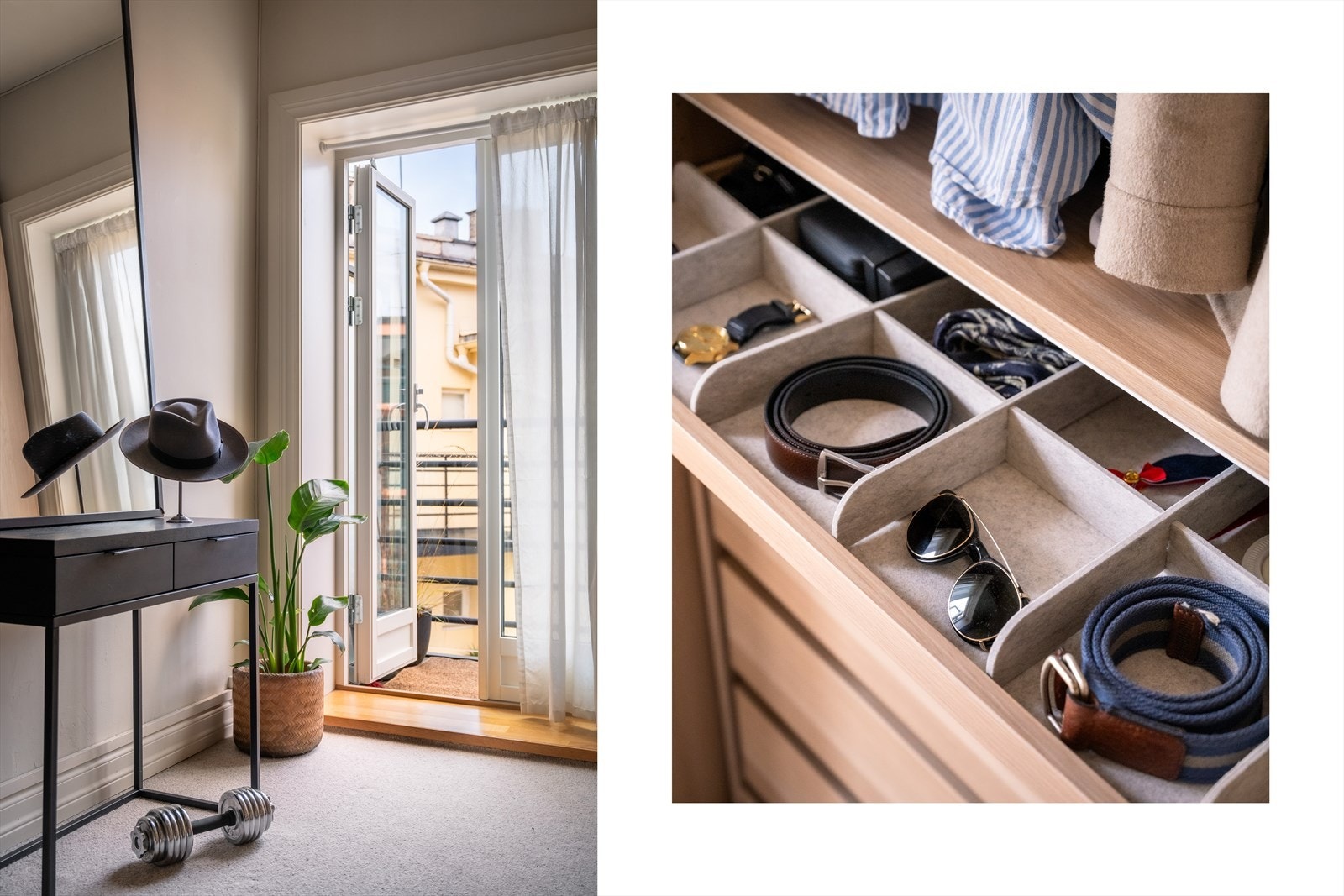 Skapløsningen gir i dag rikelig med oppbevaringsplass både i skuffer, på oppheng og i egne "lommer" for tilbehør. Galleribilde