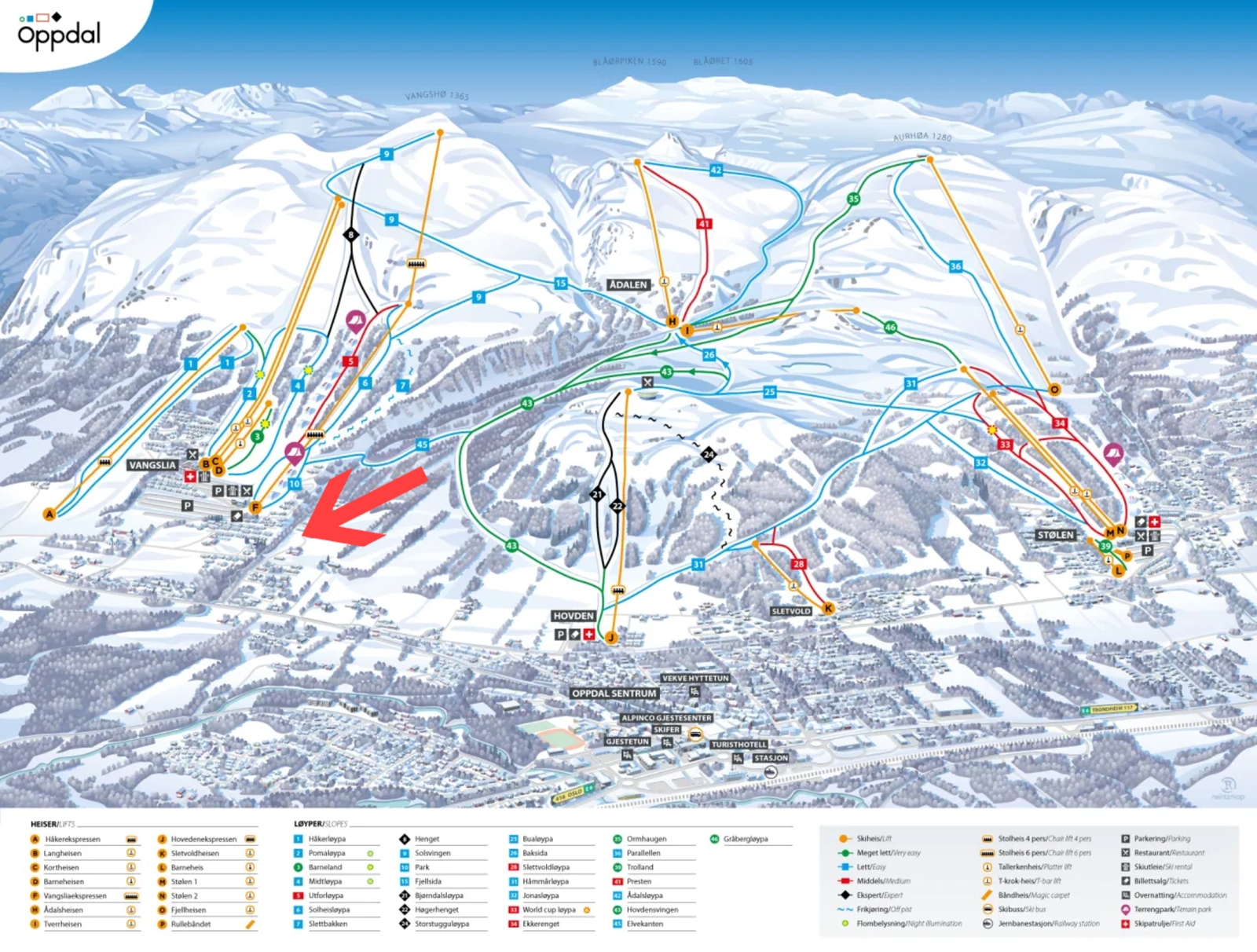Tomtene ligger rett ved skianlegget i Oppdal og man kan fint gå bort til bakken. Galleribilde
