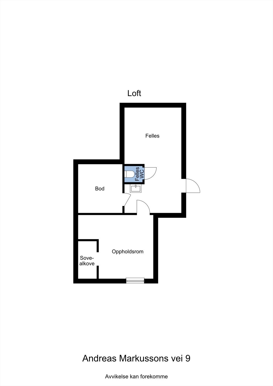 Planskisse av respektive leilighet sitt areal på loft som gjenspeiler dagens planløsning og bruk (ikke godkjent for varig opphold, se punkt om ferdigattest i salgsoppgave). Galleribilde