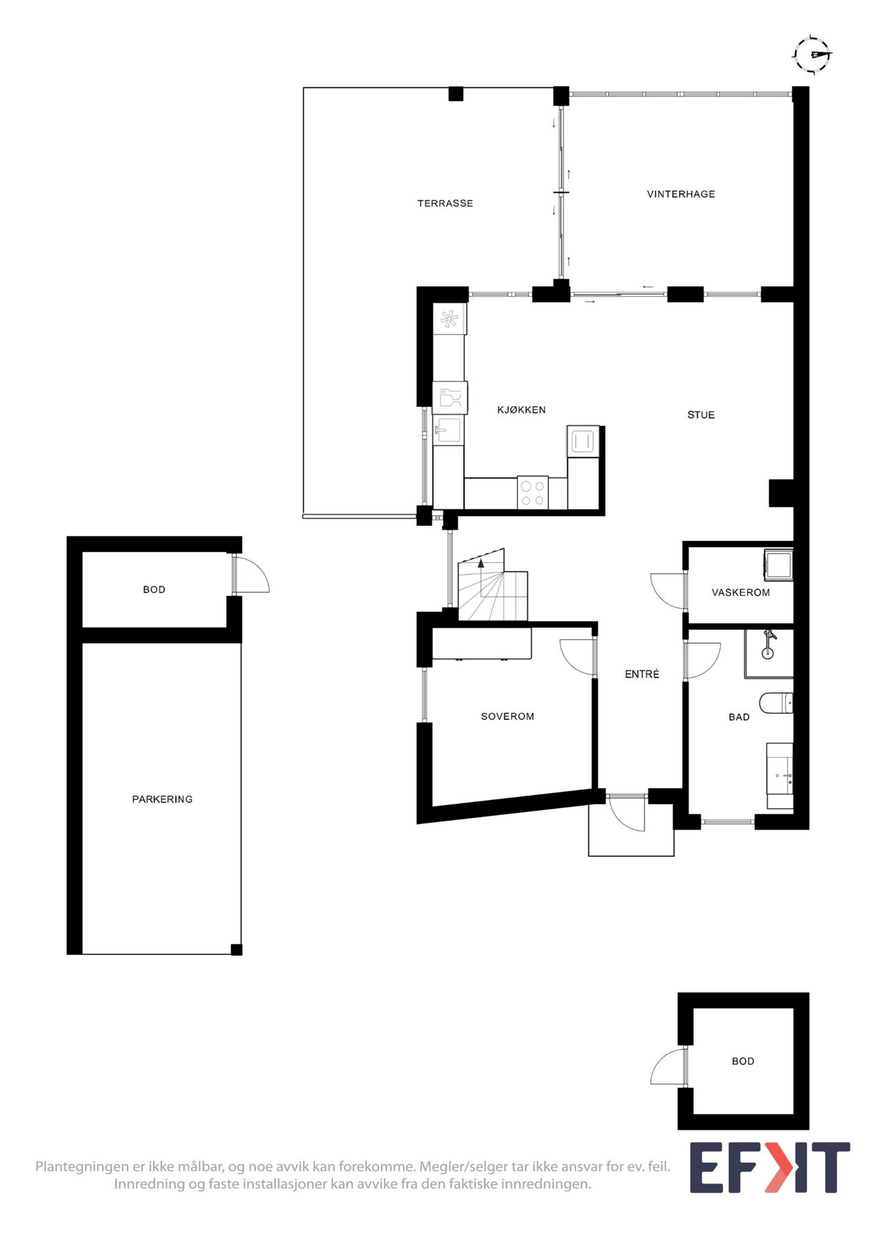 Plantegning som viser boligens 1. etasje. Galleribilde