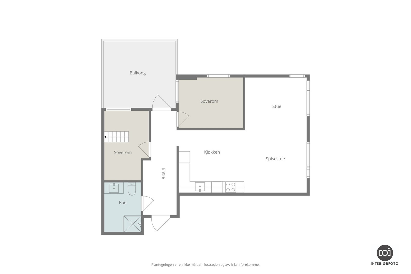 Stor og strøken leilighet med 2 soverom og en stor balkong med gode solforhold. Galleribilde