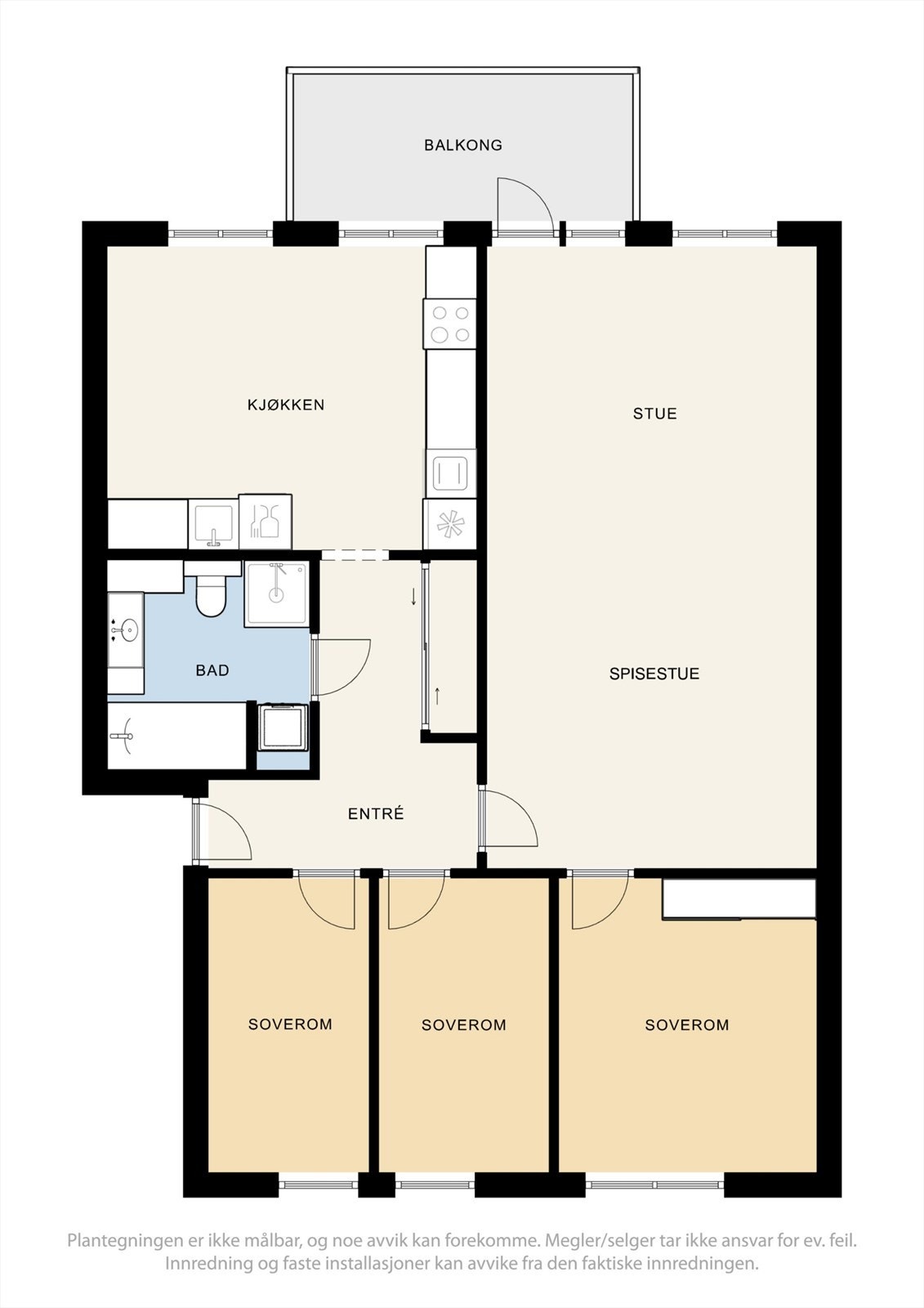 Plantegning - praktisk gjennomgående leilighet med store rom Galleribilde