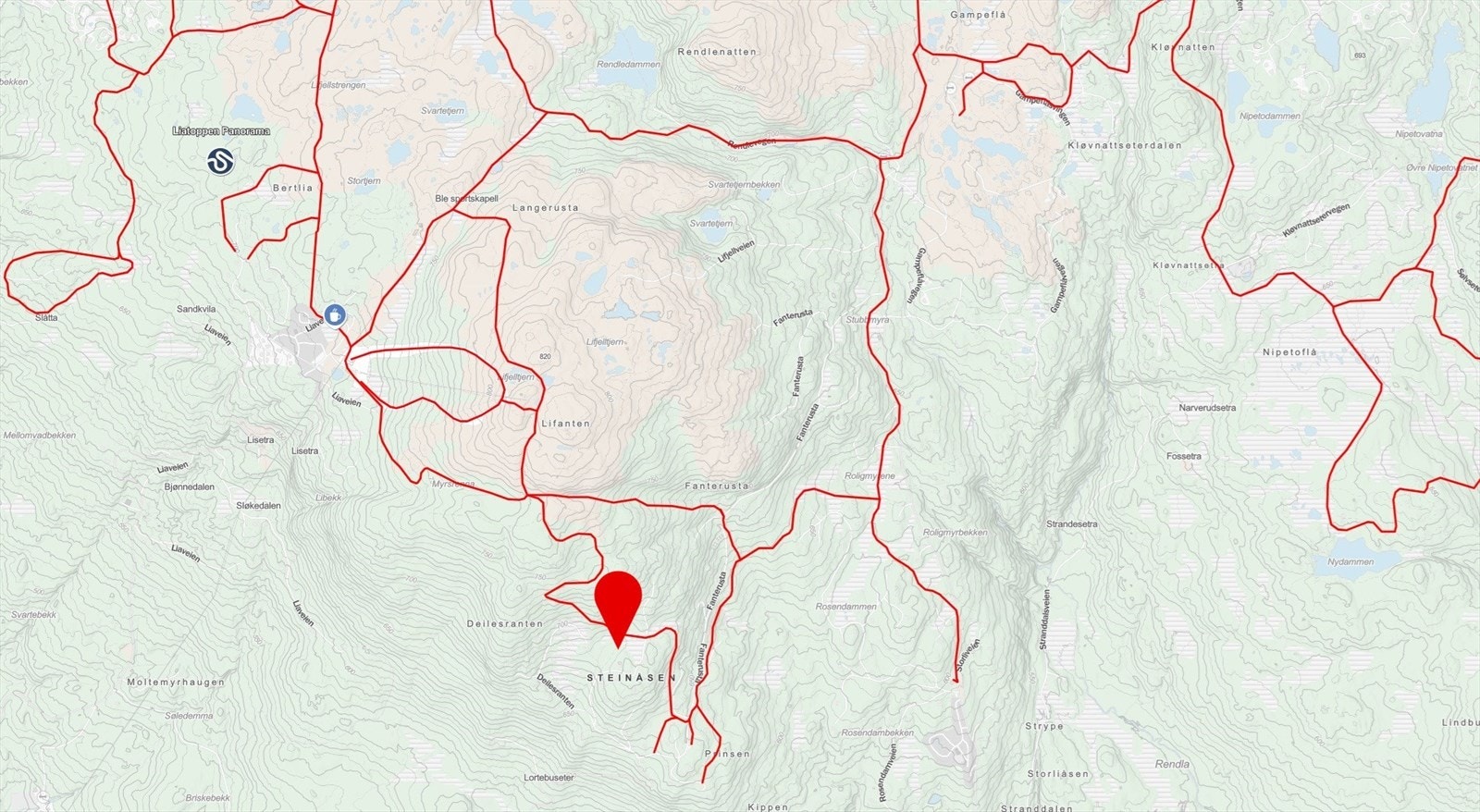 Oversiktsbilde fra sporet.no som viser deler av løypenettet på søndre del av Blefjell Galleribilde