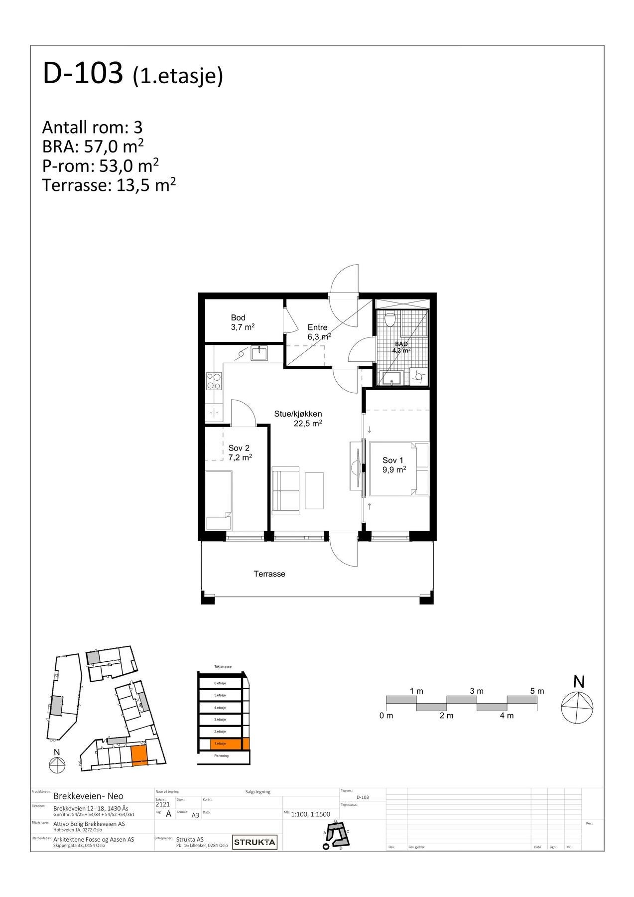 Plantegning - Leiligheten vender i sin helhet mot syd. Galleribilde