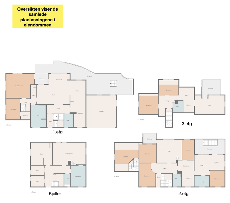 Samlet oversikt over planløsningene Galleribilde