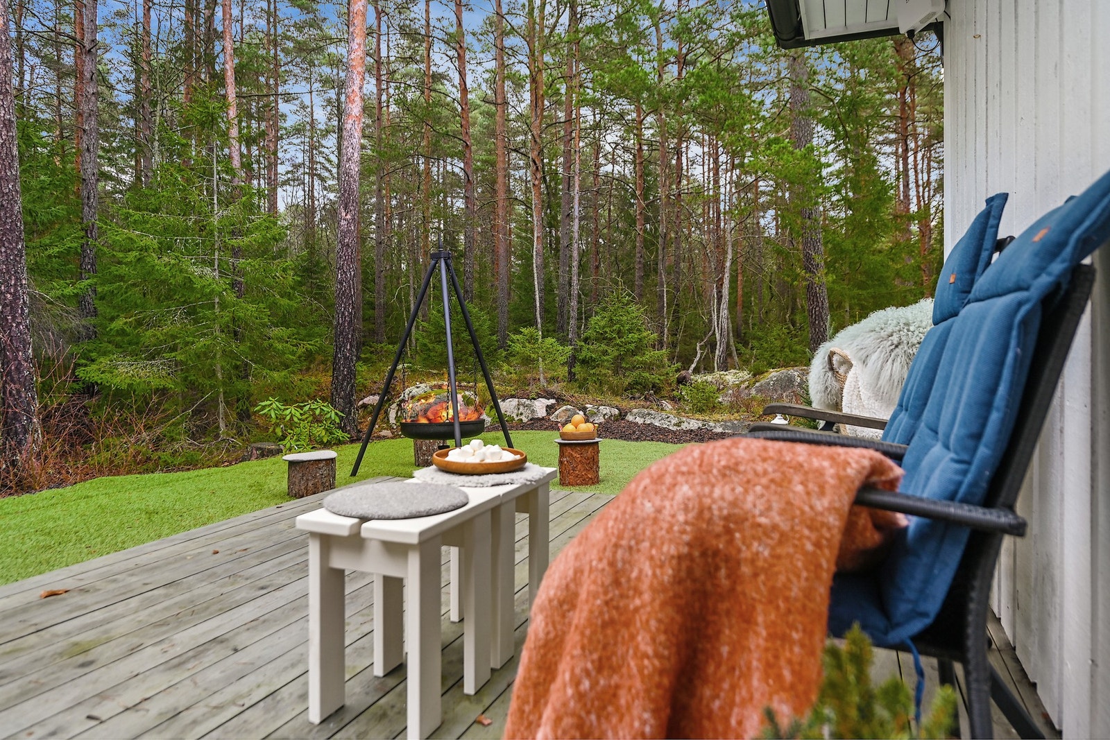 Flott uteplass mot skogsarealer. Galleribilde