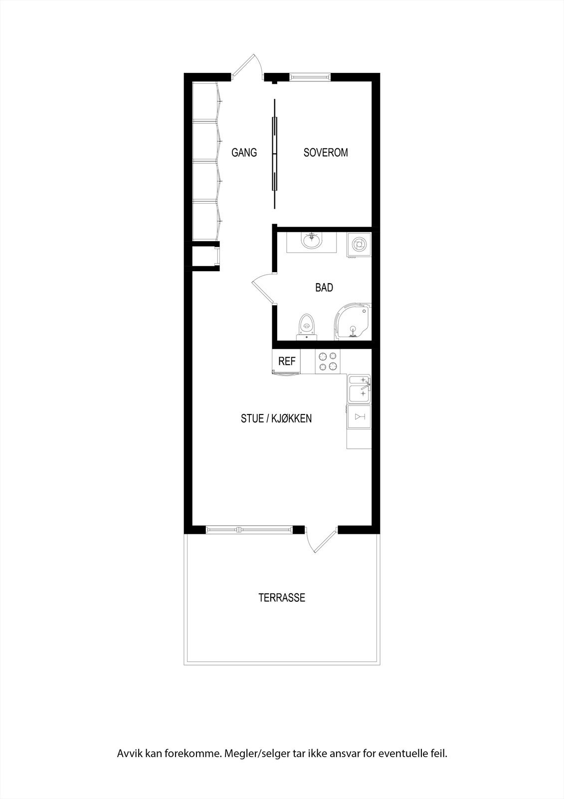 2 et.: Gang, soverom, bad/vaskerom, kjøkken/stue m/utgang til en solrik balkong. Galleribilde