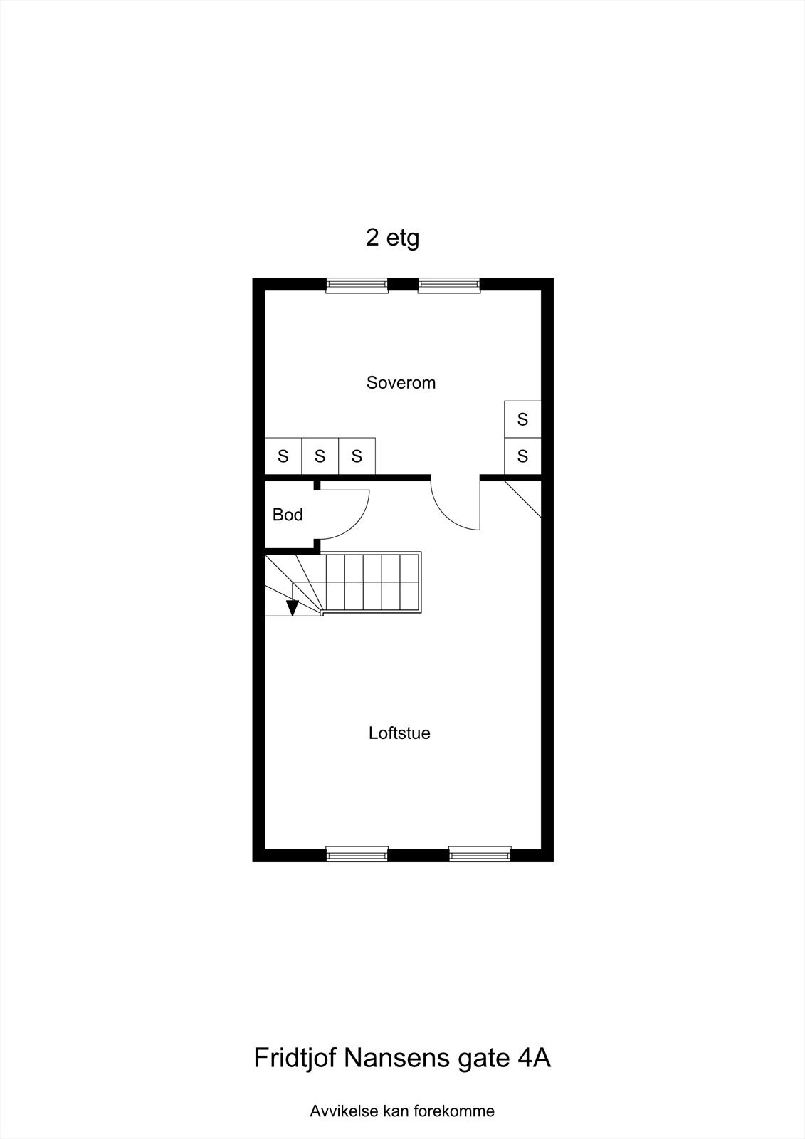 Planskisse loftsetasje (hele loftsetasjen er på tegning godkjent som en uinnredet hems). Galleribilde
