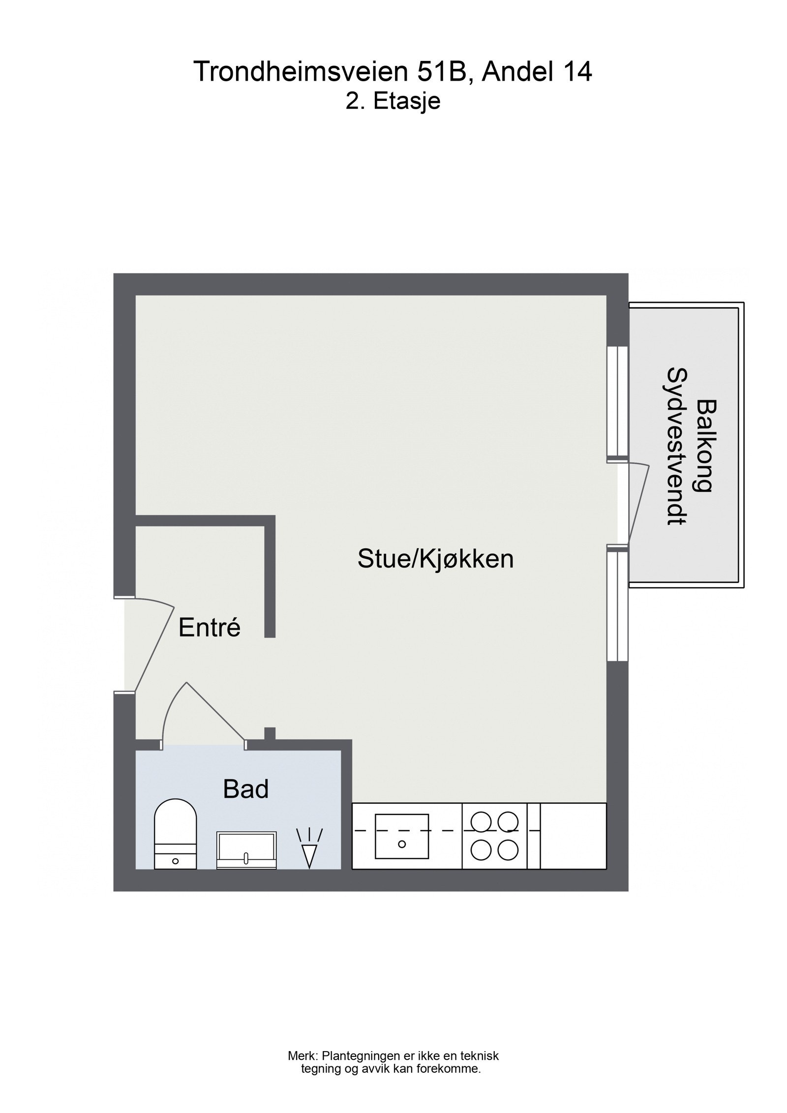 Floorplan letterhead - Trondheimsveien 51B, Andel 14 - 2. Etasje - 2D Floor Plan Galleribilde