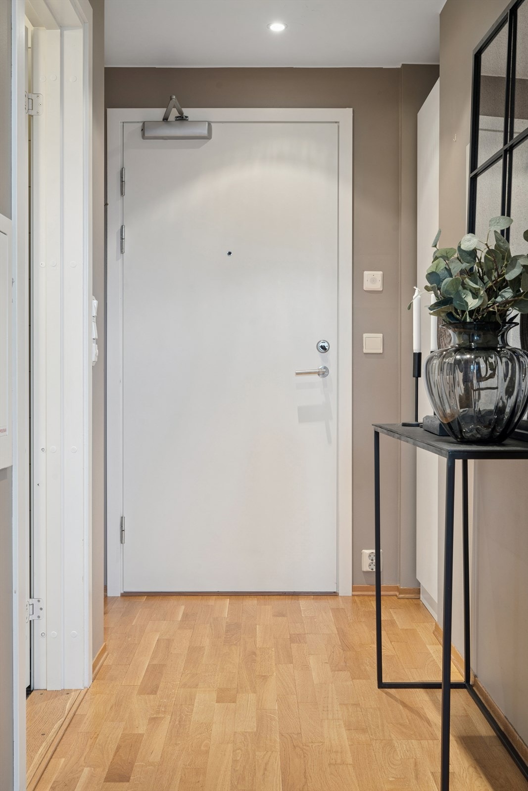 Det er heisadkomst til leilighetsplanet. Skapplass ved entré. Galleribilde