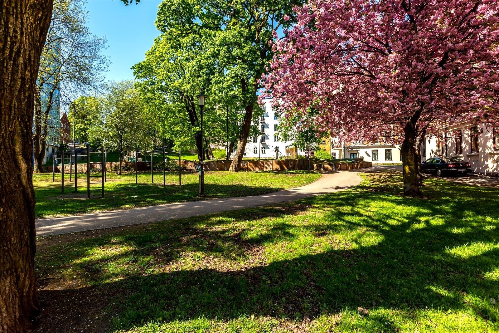 I Kristiparken finner du bl.a. utendørs treningsapparater, bordtennisbord og basketballbane. Galleribilde