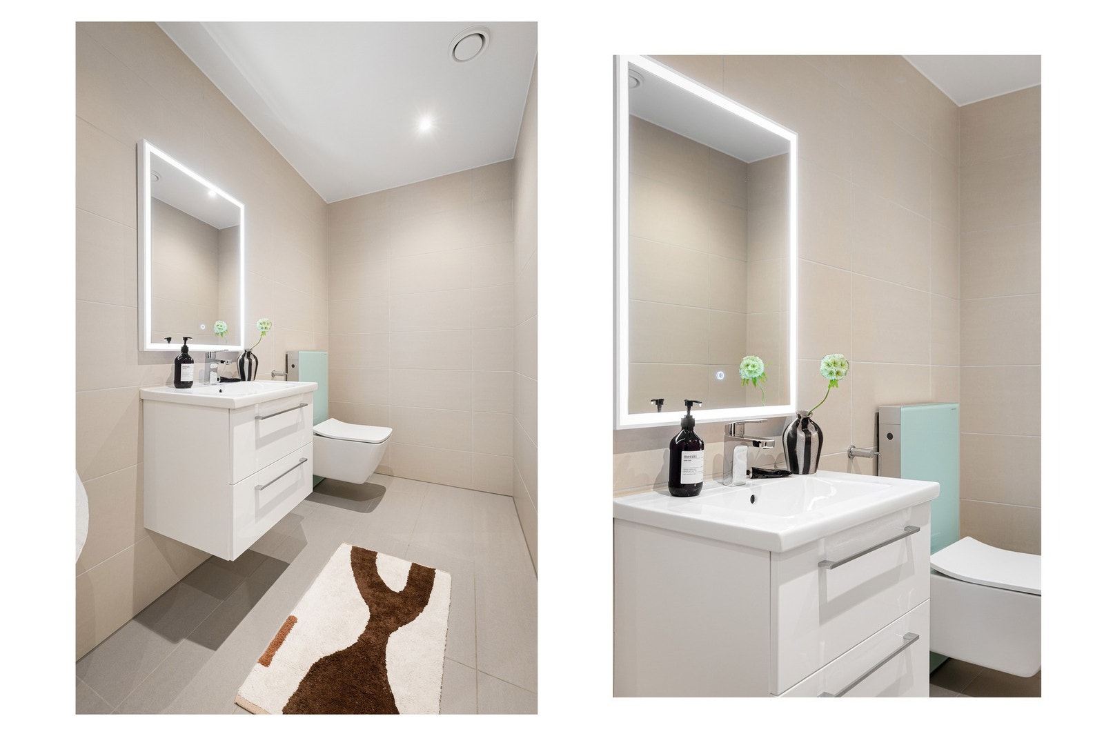 Praktisk gjestetoalett/WC-rom vegg-i-vegg med badet. Galleribilde