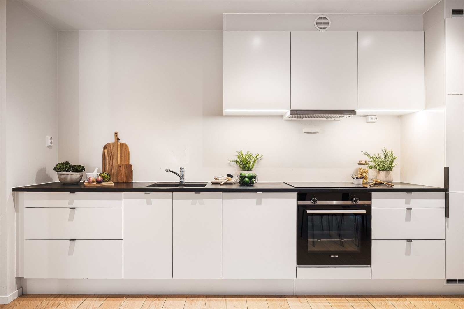 Kjøkkenet er utstyrt med stekeovn, platetopp, ventilator, kjøl/fryseskap og oppvaskmaskin. Galleribilde