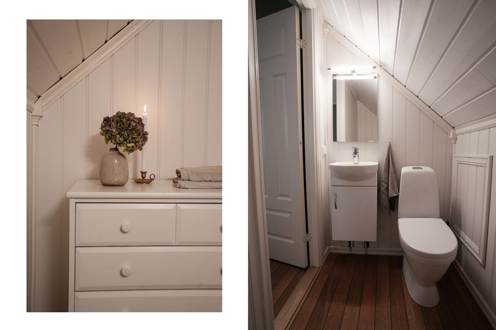 Toalettrom med servantskap og gulvstående toalett. Galleribilde