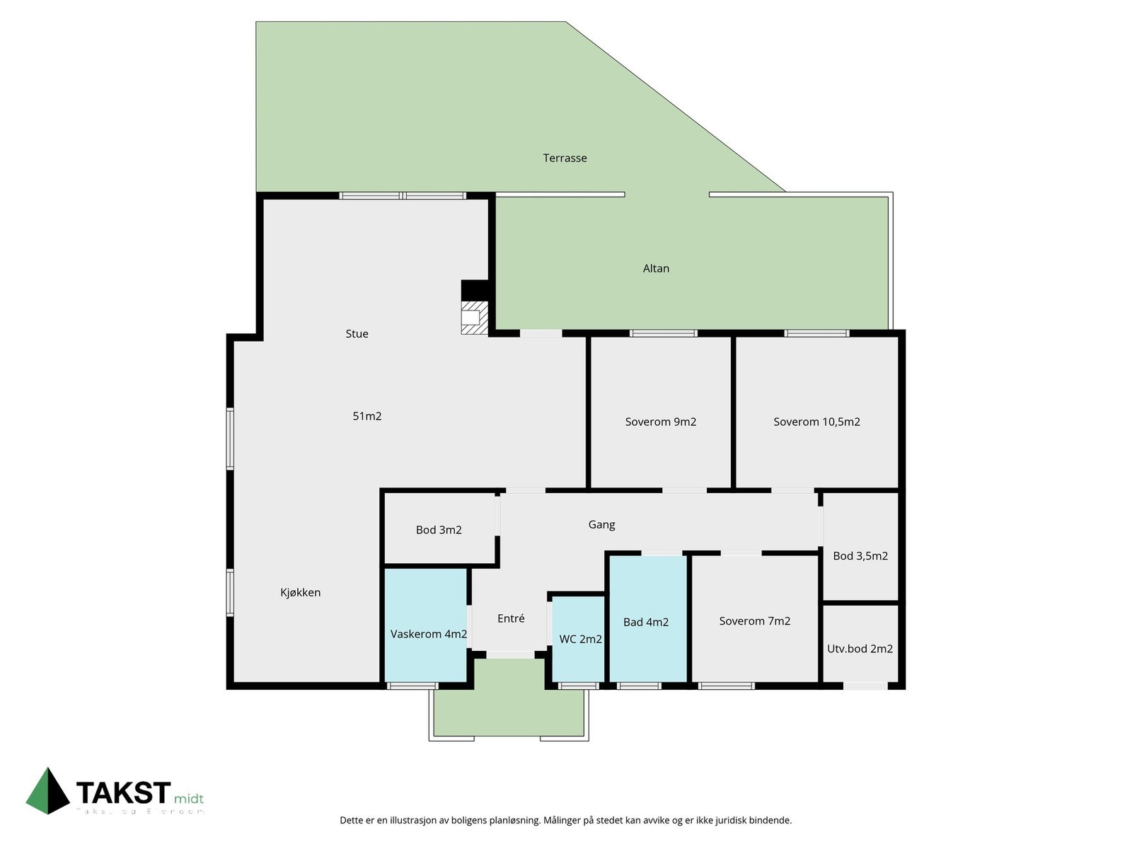 Planløsning på eneboligen. Galleribilde