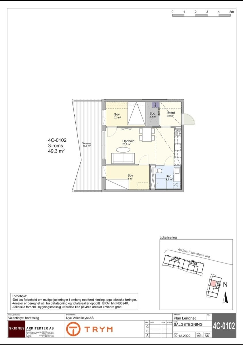 Plantegning, merk innvendig bod som er praktisk tilknyttet entre. Galleribilde