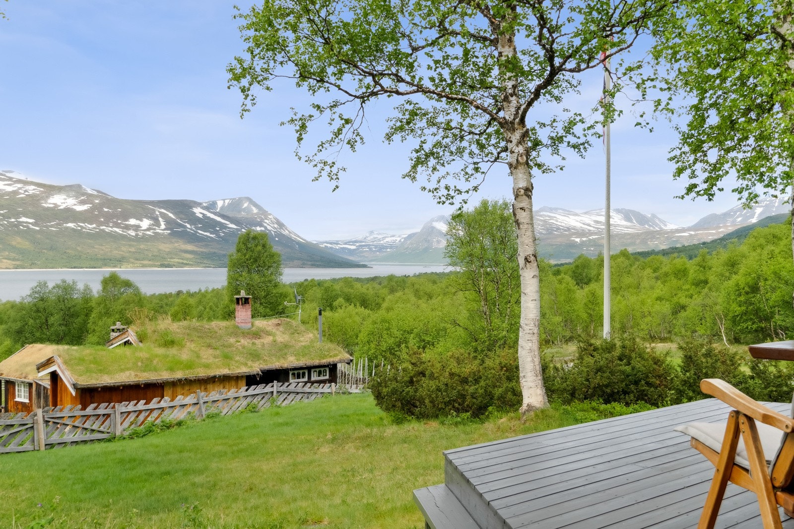 Tomten har sol fra 9-tiden til 22-tiden om sommeren. Utsikten er fantastisk og området byr på helårs rekreasjon. Galleribilde