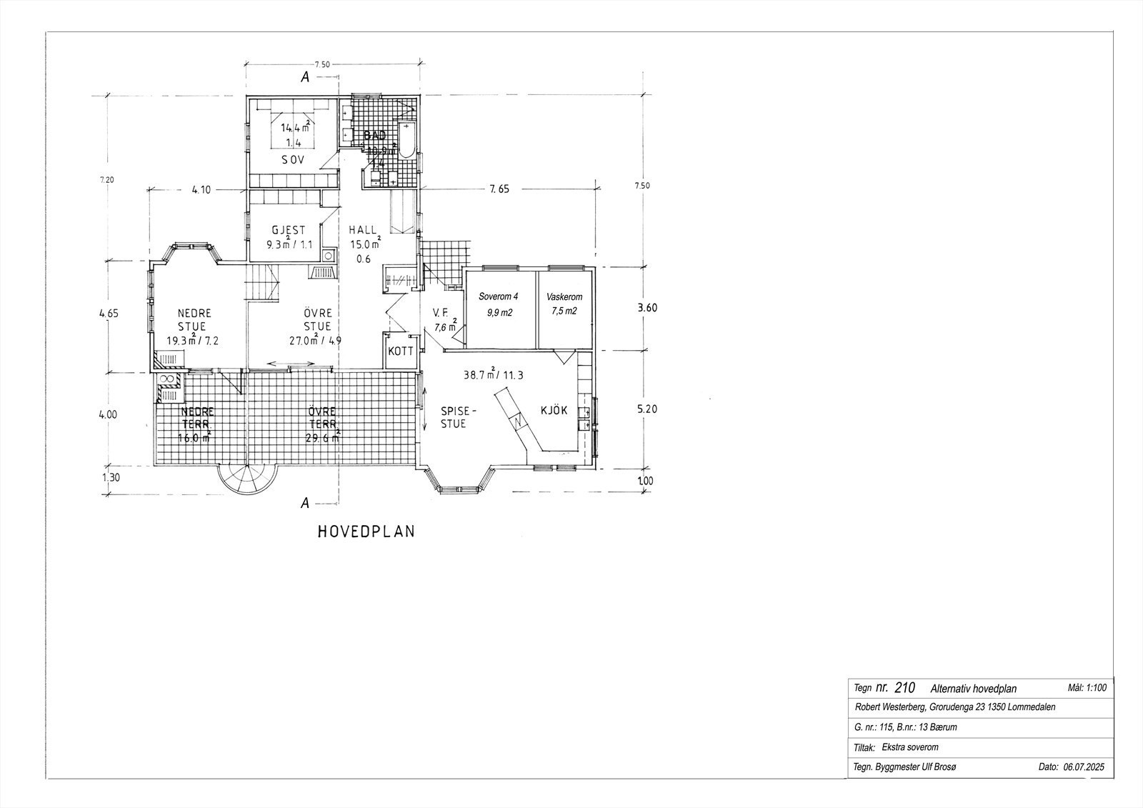 Hovedplan med alternativ planløsning, soverom. Ved å sette inn større vindu på vaskerom. Galleribilde
