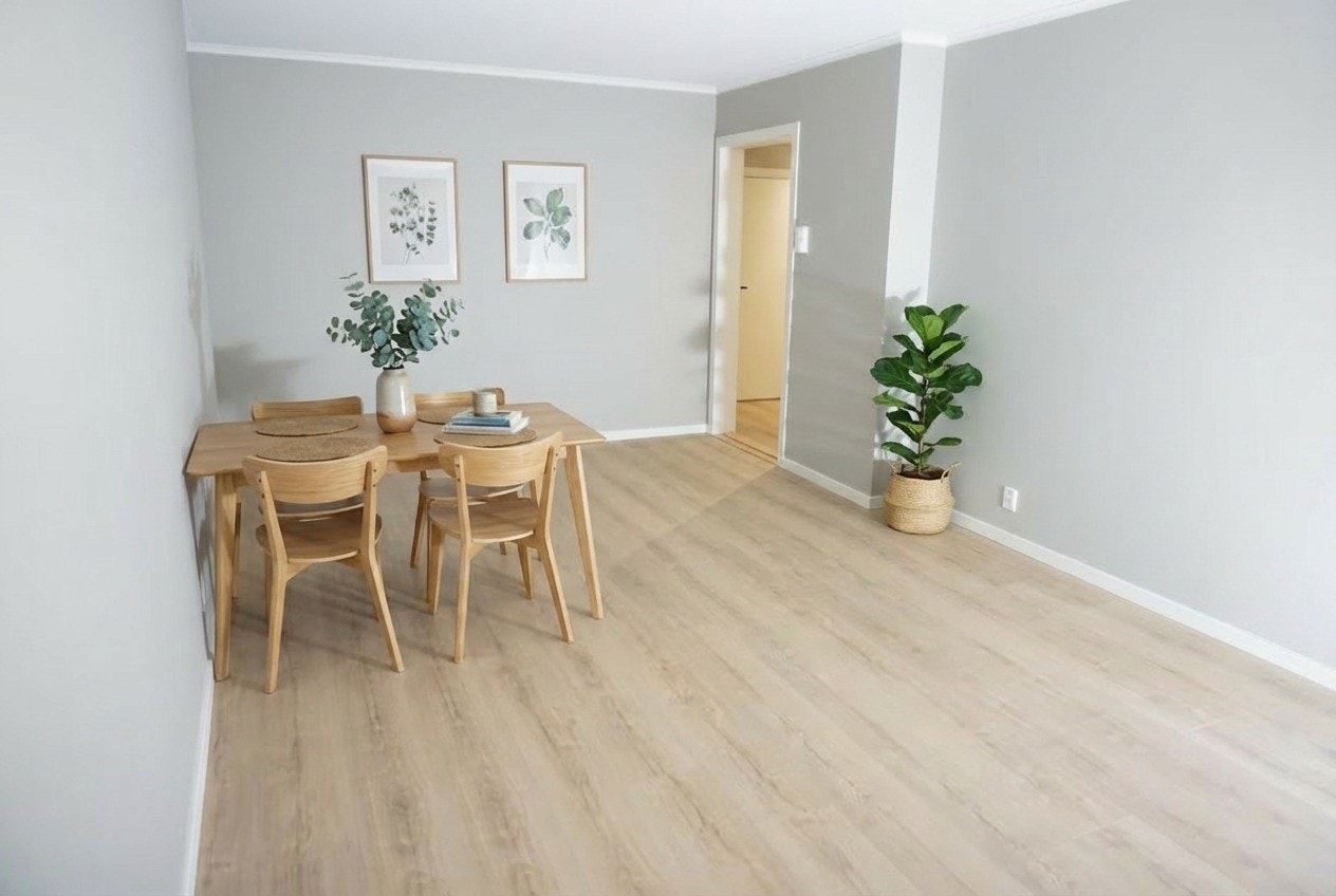 God plass også til spisebord. (Møbler og interiør er AI generert) Galleribilde