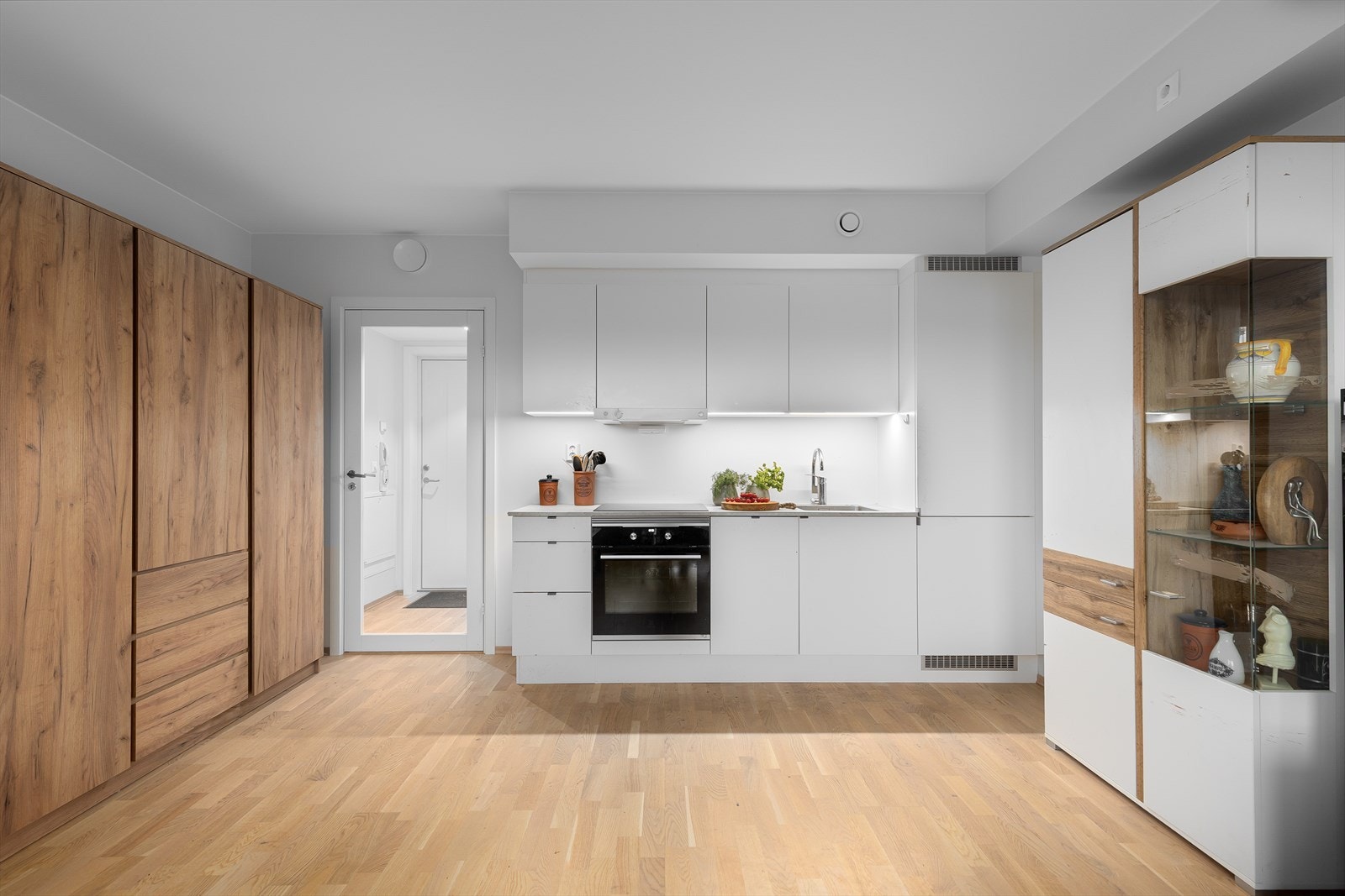 Inn fra entrèen kommer du inn i et godt rom med stue og åpne kjøkkenløsning. Galleribilde