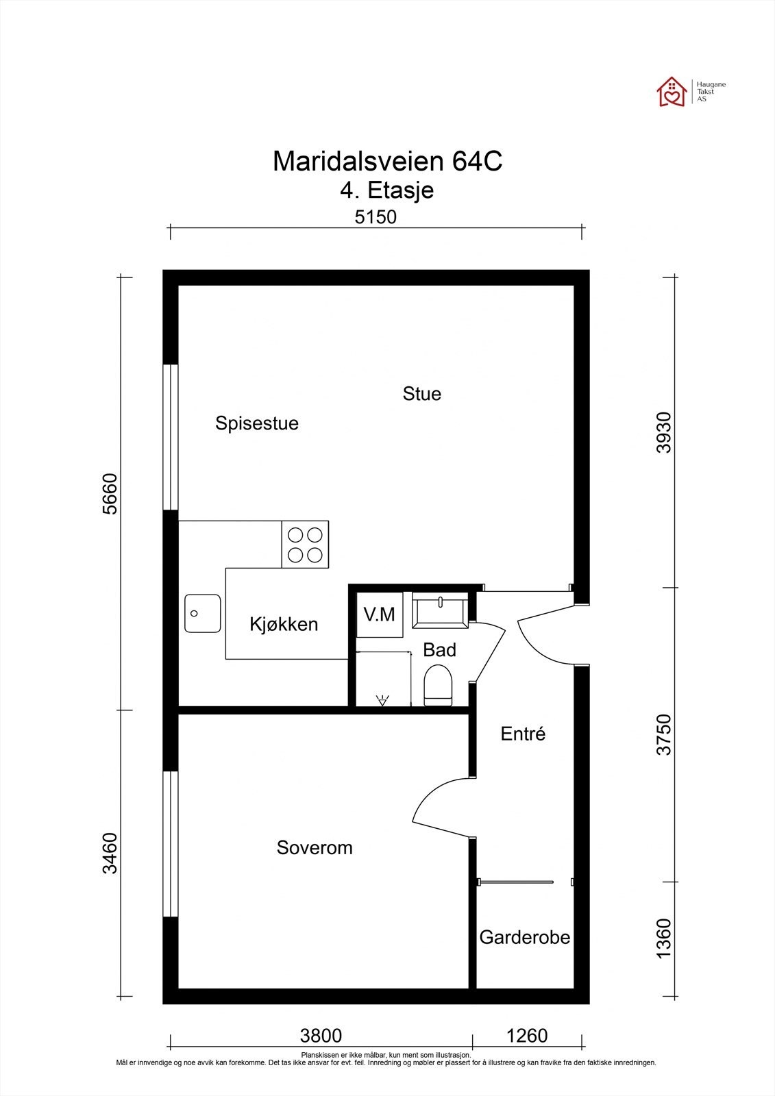 Planløsning. Leiligheten disponerer også en kjellerbod på ca. 5 kvm og en loftsbod på ca. 6 kvm. Galleribilde