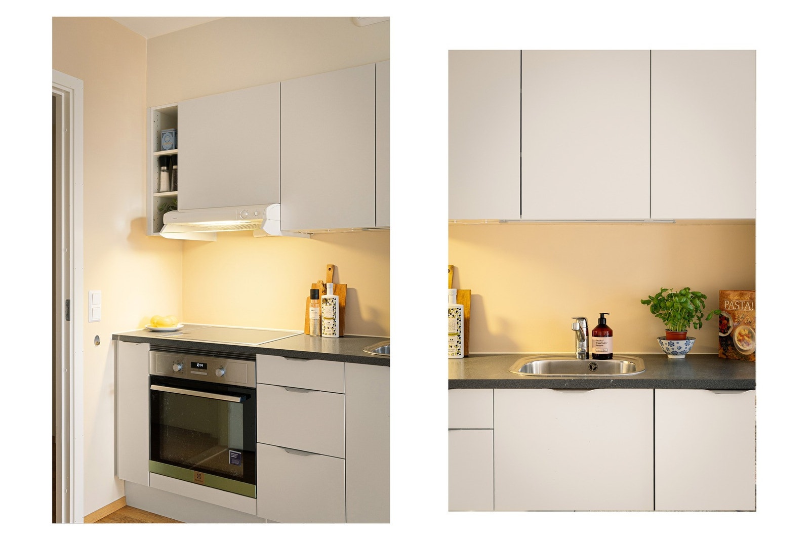 Hvitevarer som oppvaskmaskin (ny desember 2025), stekeovn og kjøleskap/fryser medfølger. Galleribilde