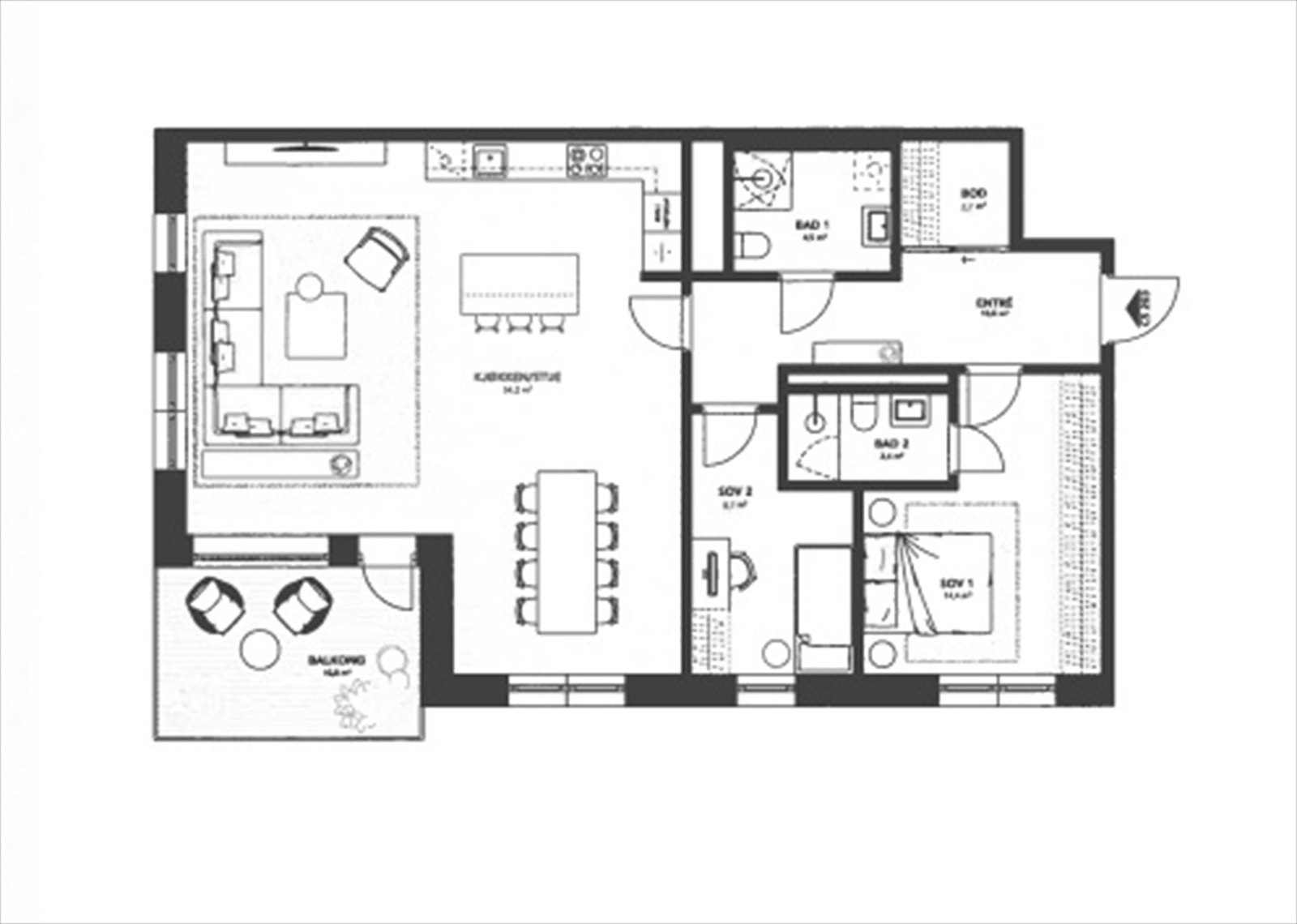Plantegning C5-203. Det medfølger en kjellerbod på ca. 5 m². Galleribilde