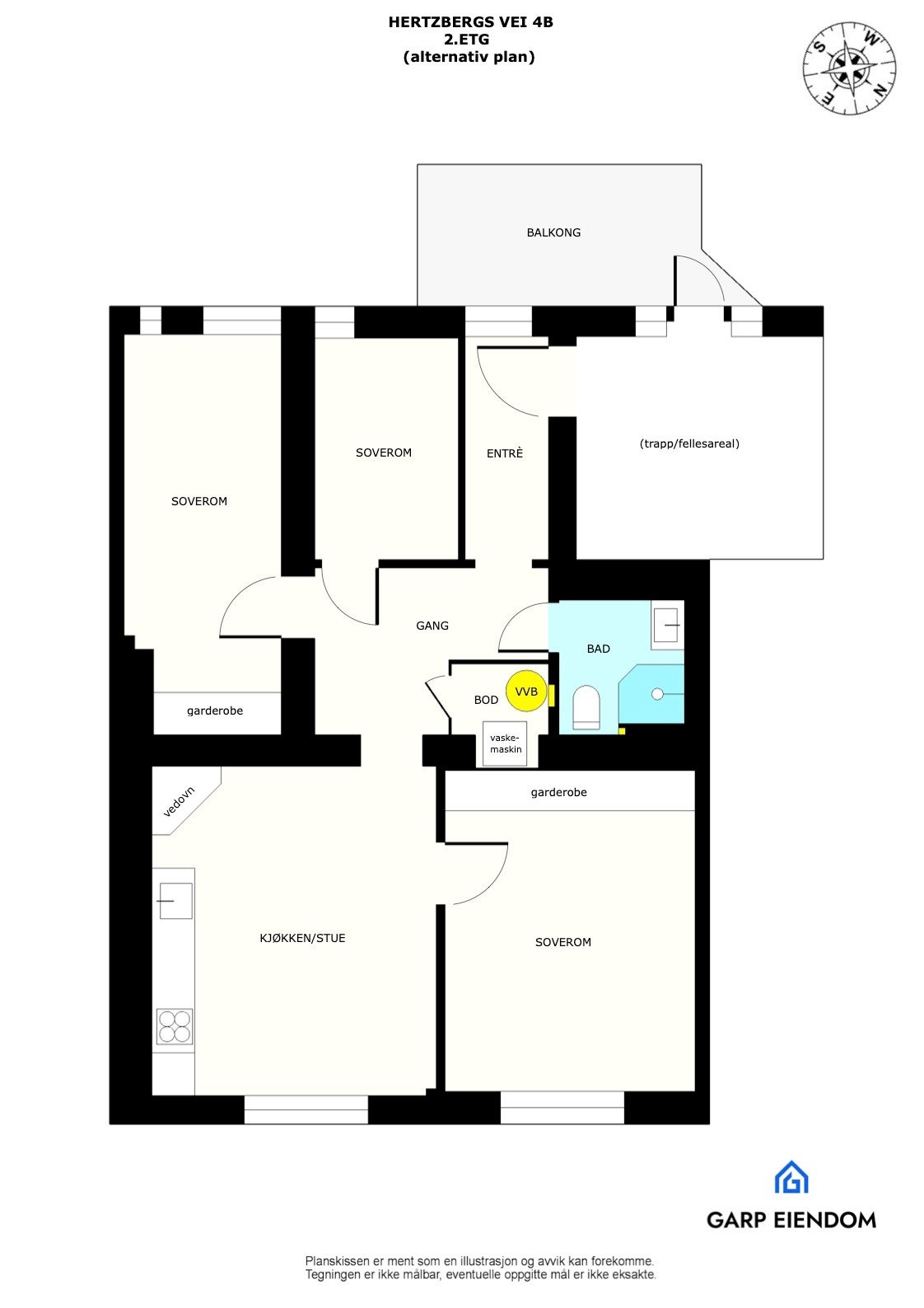 Alternativ planløsning. Hverken megler eller selger har undersøkt mulighet om hvorvidt det er mulig å omgjøre lik denne løsningen Galleribilde