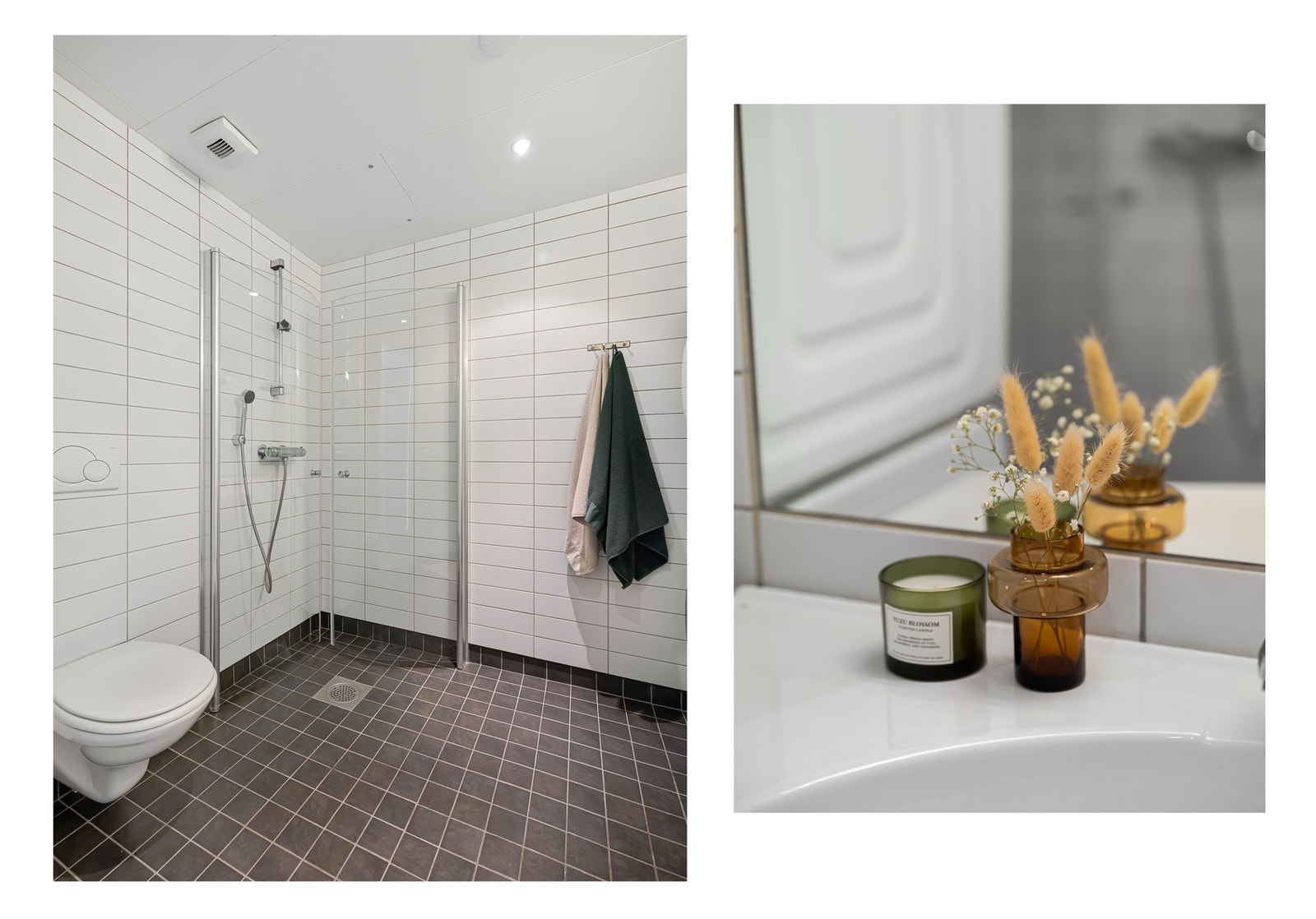 Innredningen består for øvrig av dusjhjørne, vegghengt toalett og servant med innredning. Galleribilde