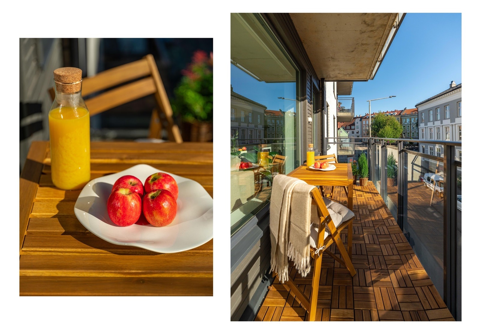 Den fine balkongen er målt til 6 kvm og har blant annet plass til et hyggelig kafésett. Galleribilde