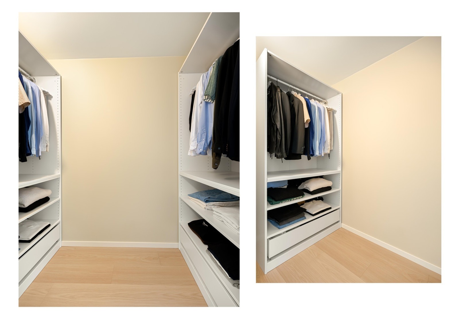 Walk-in-closetet måler ca. 3 kvm, og er i dag praktisk innredet med garderobeskap. Disse følger naturligvis med i salget. Galleribilde