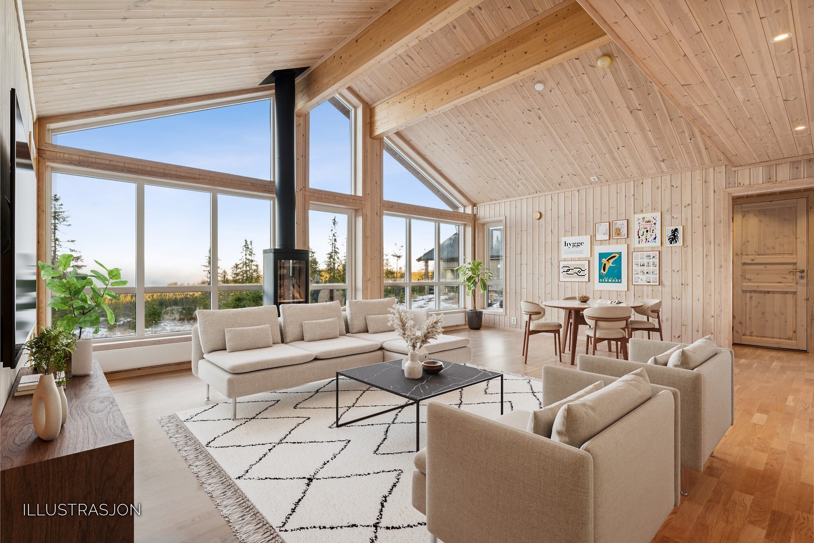 Luftig stue med gode møbleringsmuligheter. (Digitalt møblert). Galleribilde