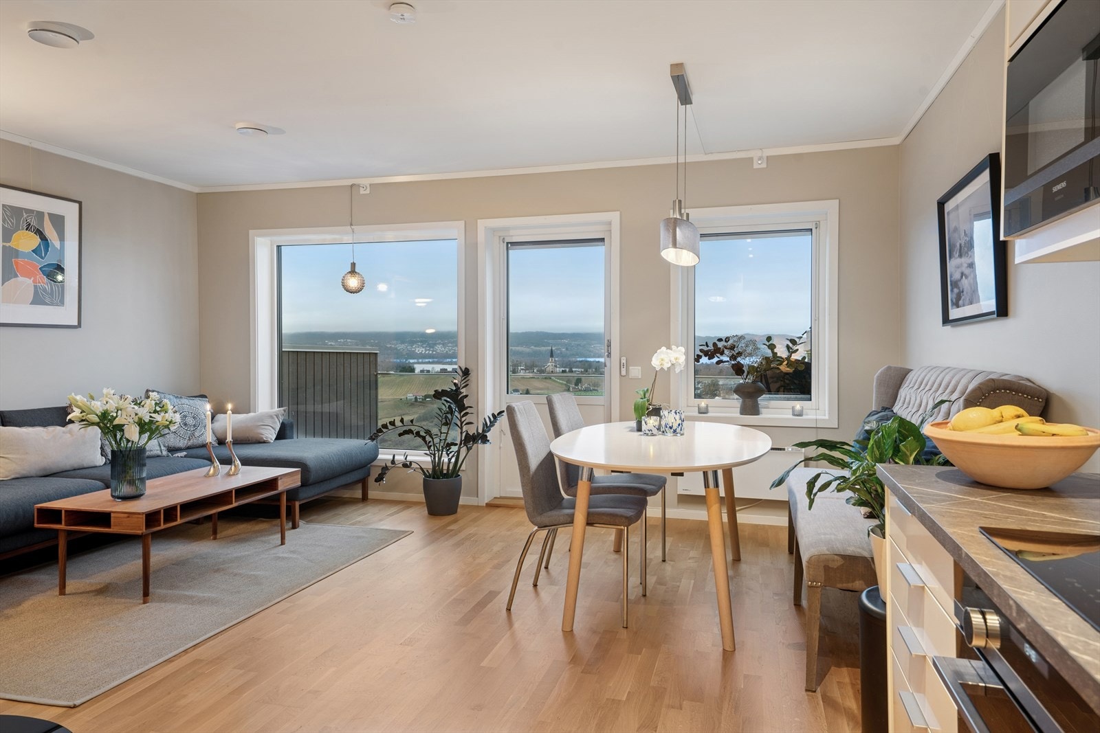 Fra stuen er det utgang til balkongen som er på ca. 9 kvadratmeter Galleribilde