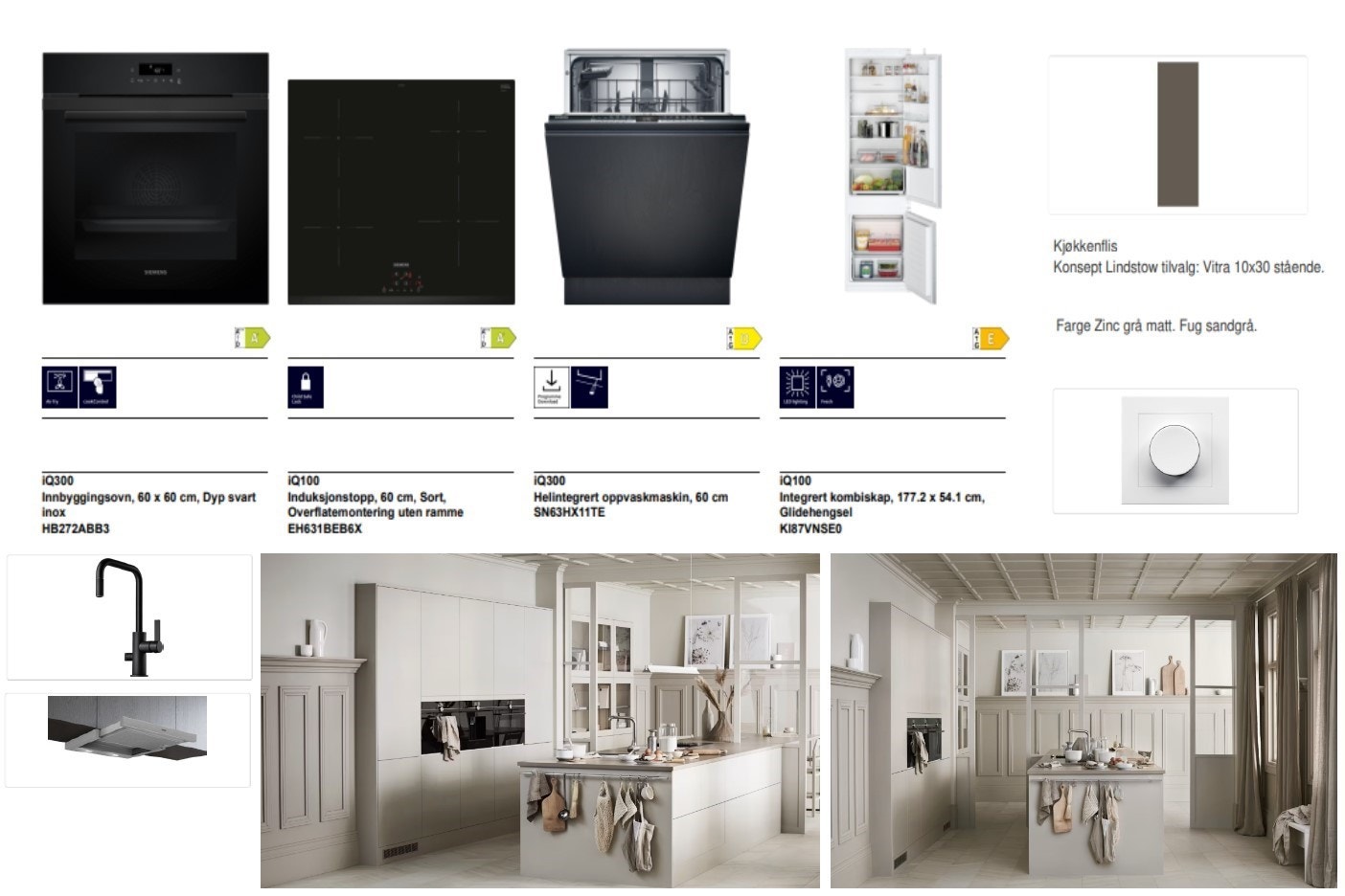 Kjøkken fra Studio Sigdal. Line, Korn m/integrerte hvitevarer fra Siemens. Benkeplate i stein. Se prospekt for beskrivelse. Galleribilde