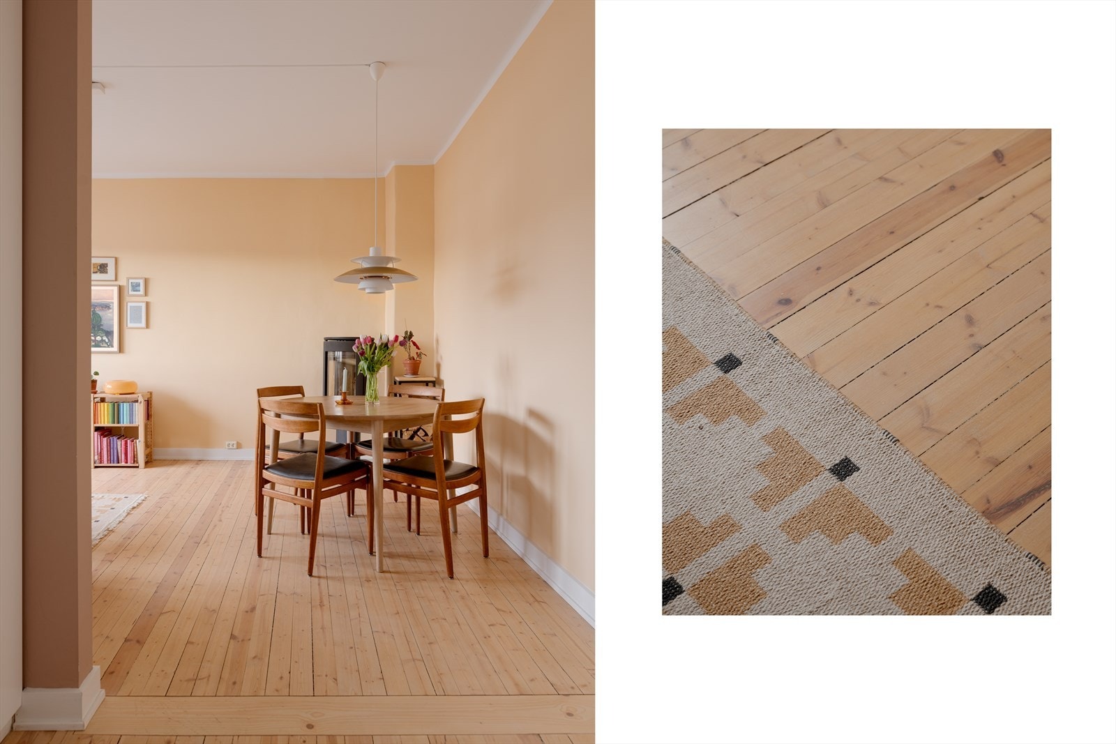 I leiligheten er det slipte originale tregulv, som er en ettertraktet klassisk detalj. Galleribilde