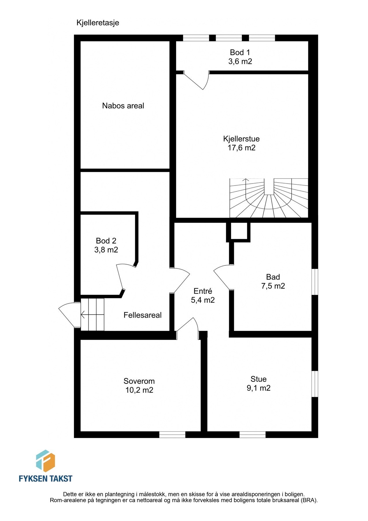 Planskisse kjelleretasje. Se kommentar areal for kjeller i salgsoppgaven, konferer megler ved spørsmål. Galleribilde