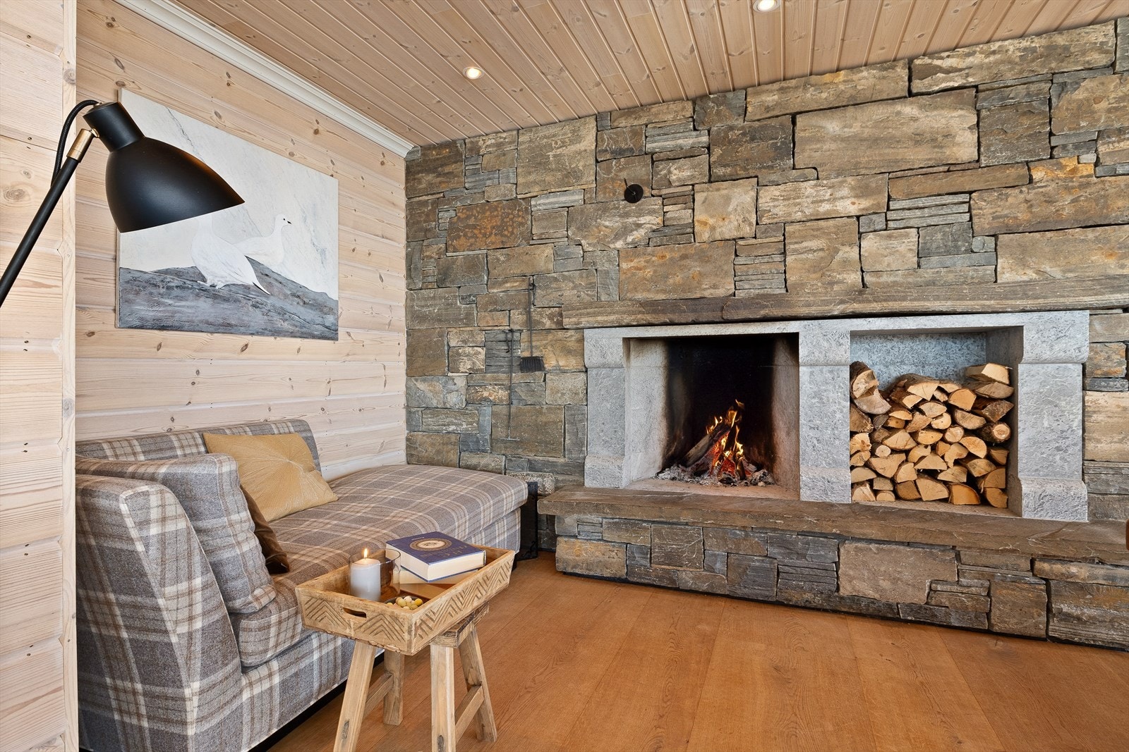 Deilig kosekrok foran peisen. Galleribilde