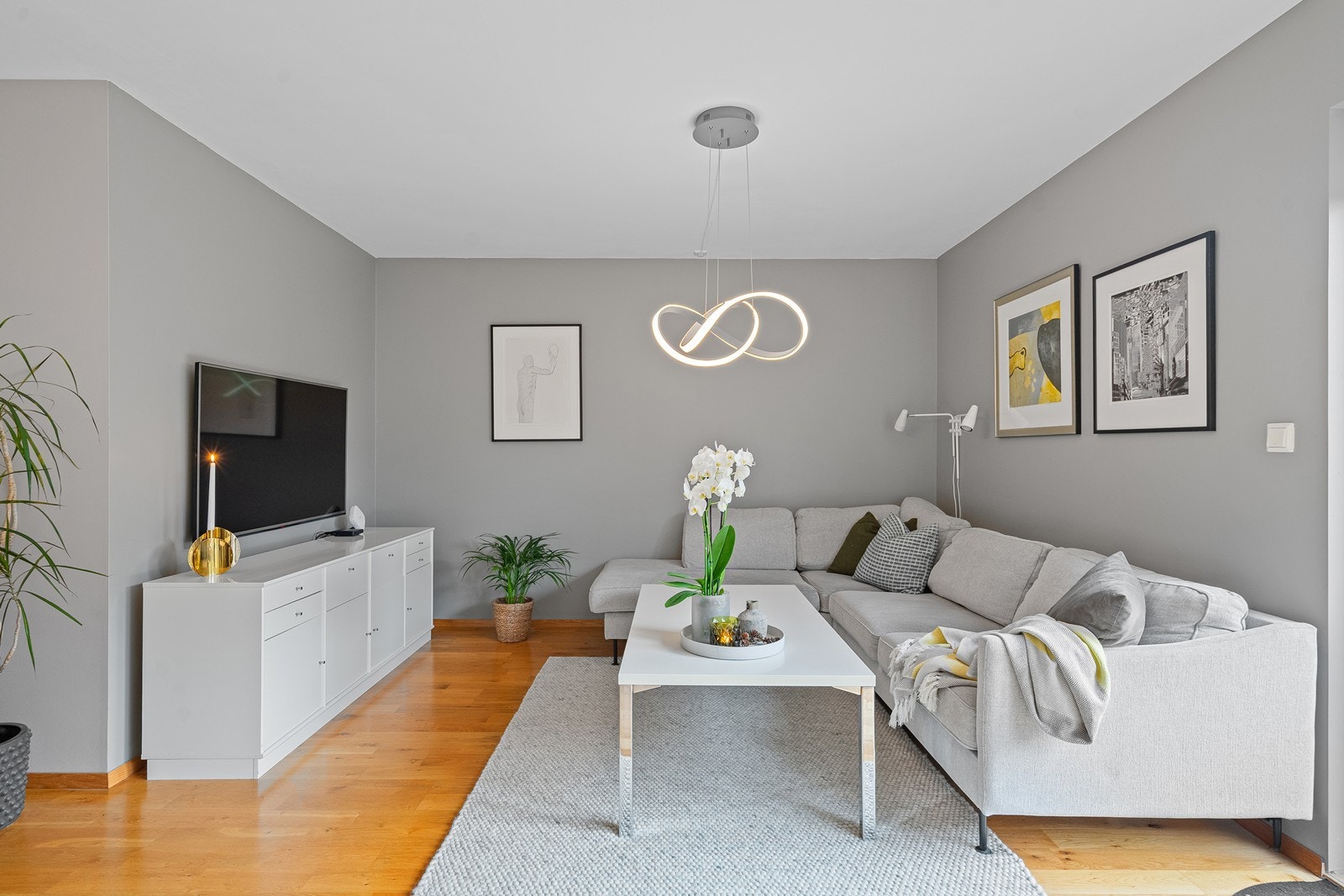 God plass til stor vinkelsofa. En plass for hele familien. Galleribilde