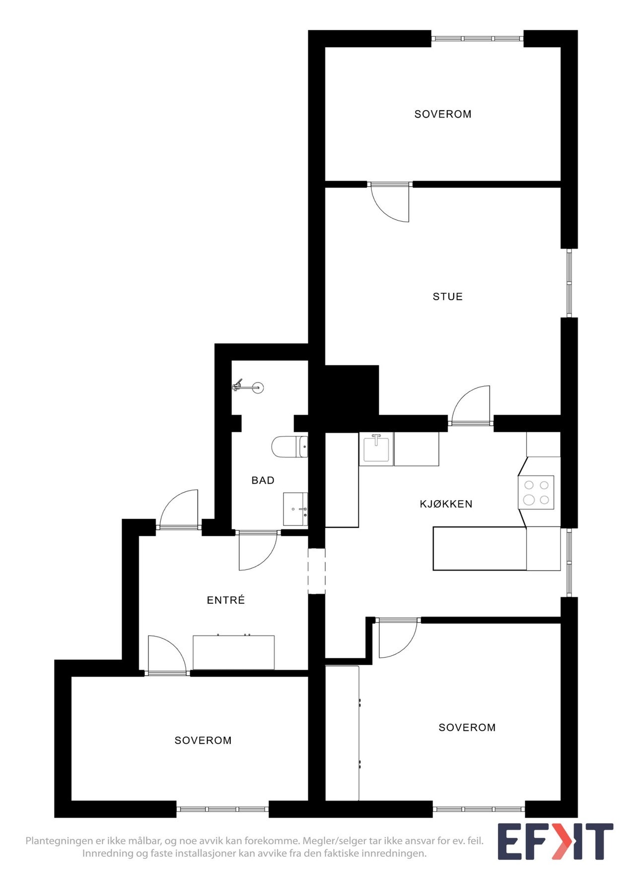 Plantegning som viser leilighetens planløsning. Galleribilde