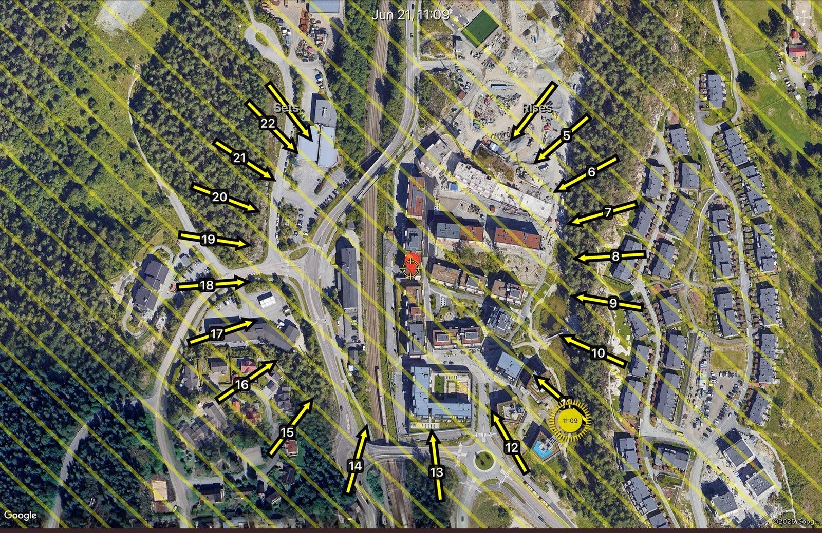 Soldiagram for eiendommen pr. 21. juni gir en god indikasjon på eiendommens solforhold. Galleribilde