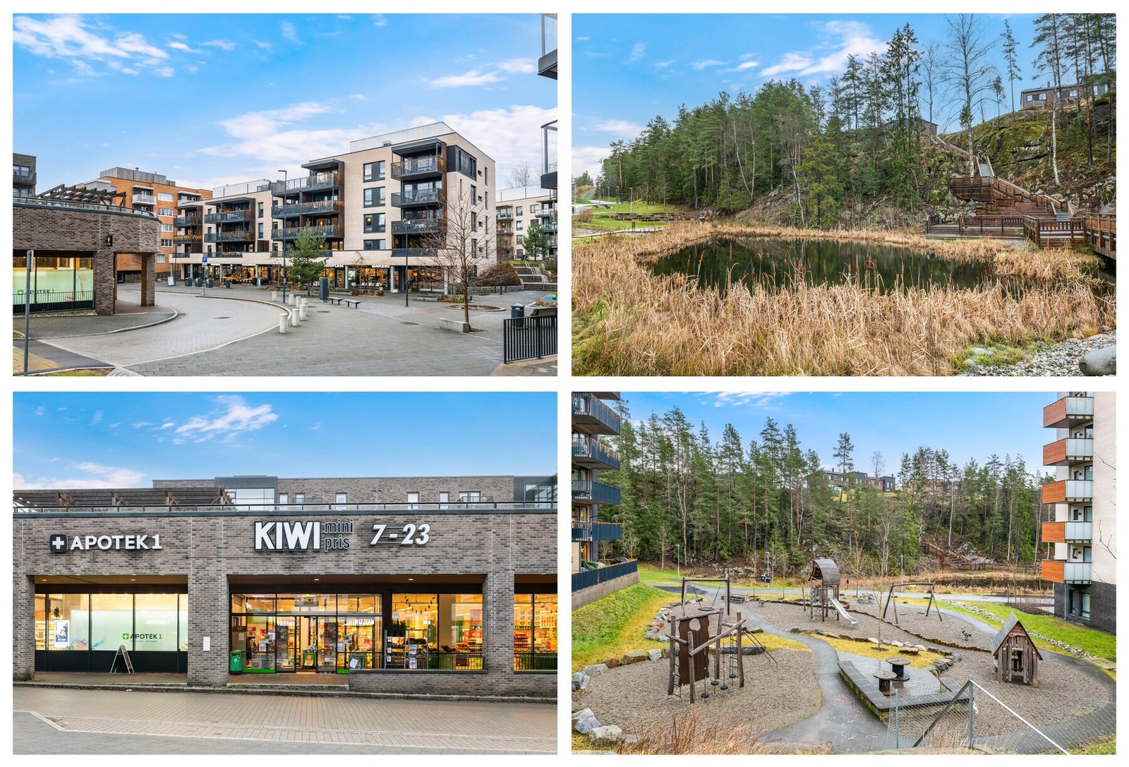 Myrvoll Torg ligger få meter fra leiligheten og er et moderne samlingspunkt i nærmiljøet med bl.a. matbutikk, apotek, bakeri, frisør, hudpleiesalong, barnehage, lekeplass, hyggelige uteplasser, Salamanderdammen mm. Galleribilde