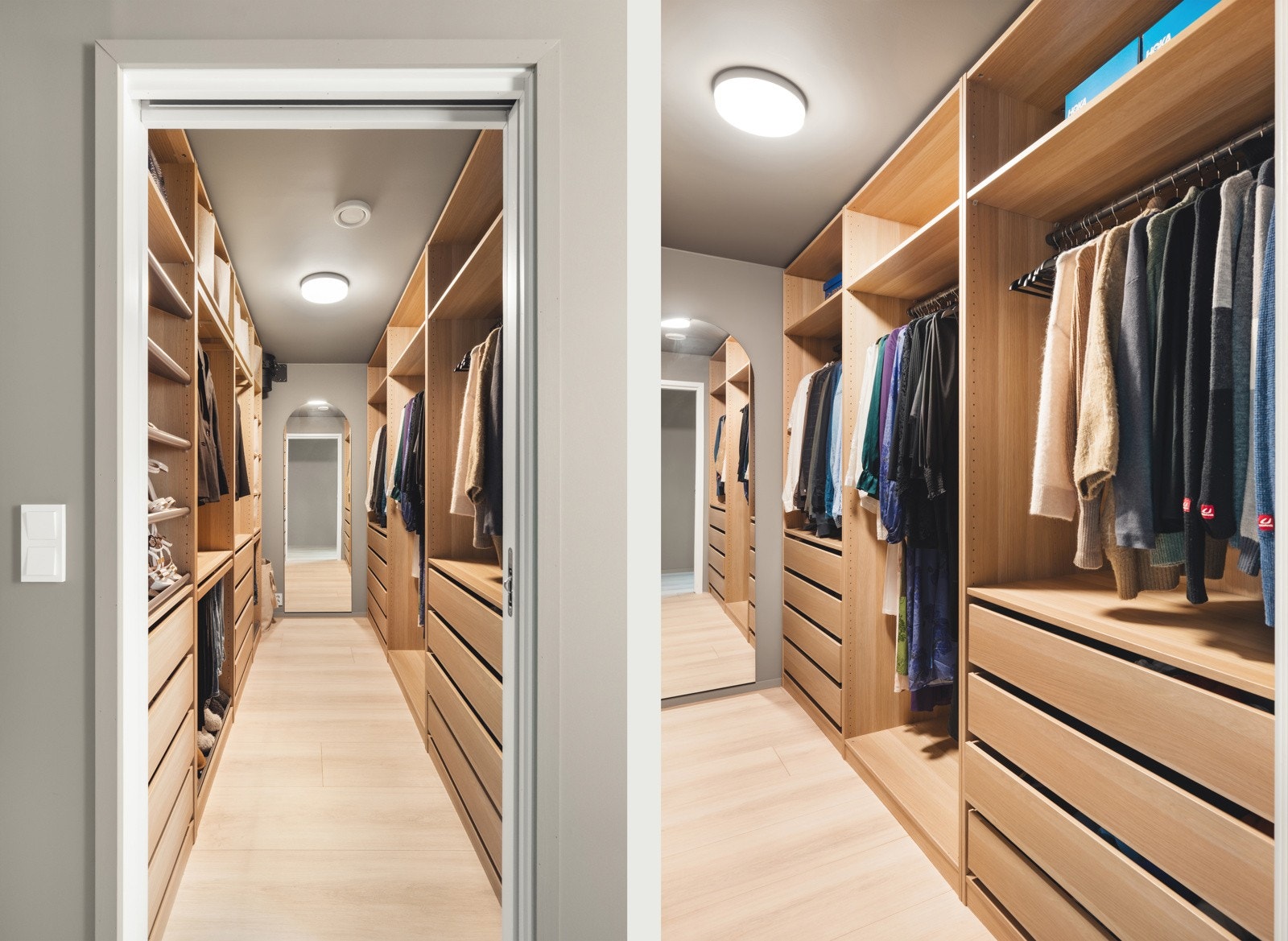 Direkte tilgang til en egen walk-in garderobe med PAX-system, som gir rikelig oppbevaringsplass og en ryddig hverdag. Galleribilde