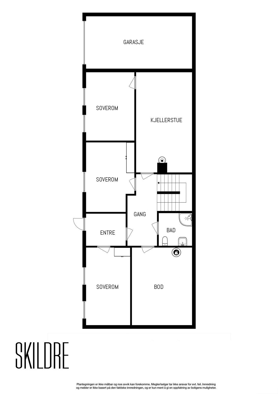 Underetasjen som er boligens inngangsetasje innehar tre soverom, bad, kjellerstue og bod. Adkomst til garasje for praktisk parkering. Galleribilde
