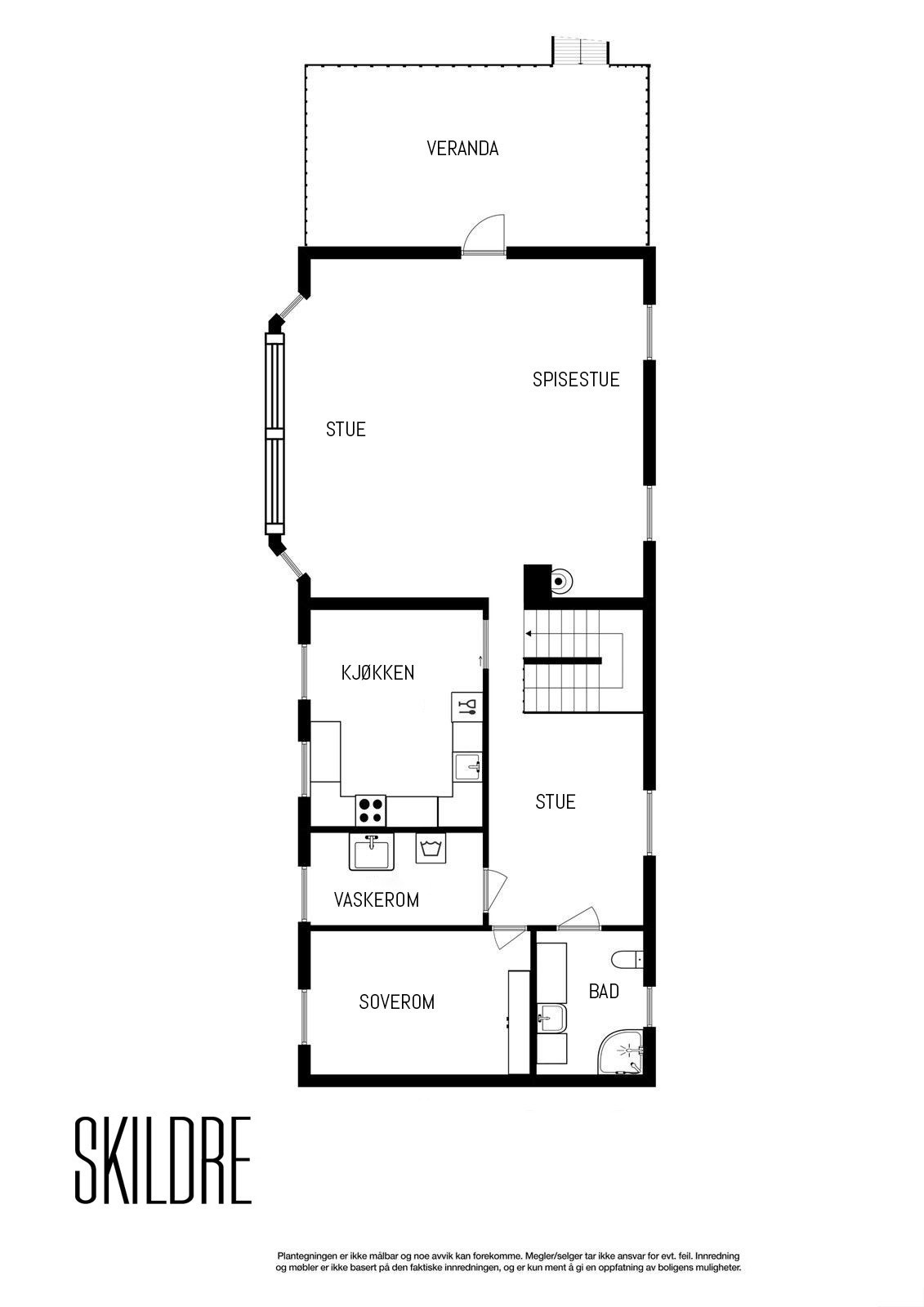 Hovedetasjen innehar 2 stuer, spisestue, kjøkken, bad, vaskerom og soverom Galleribilde