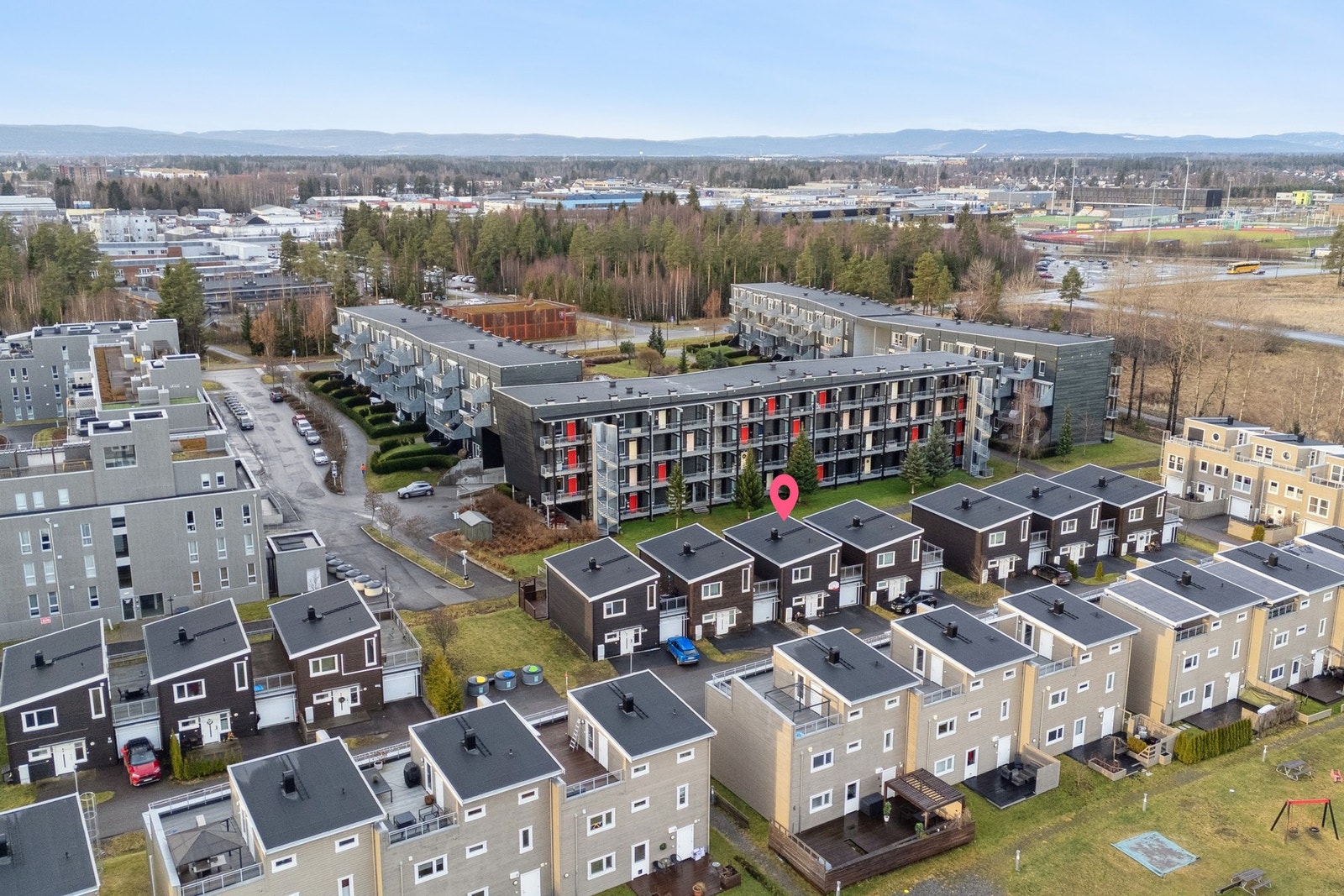 Dronebilde av nærmrådet. Galleribilde