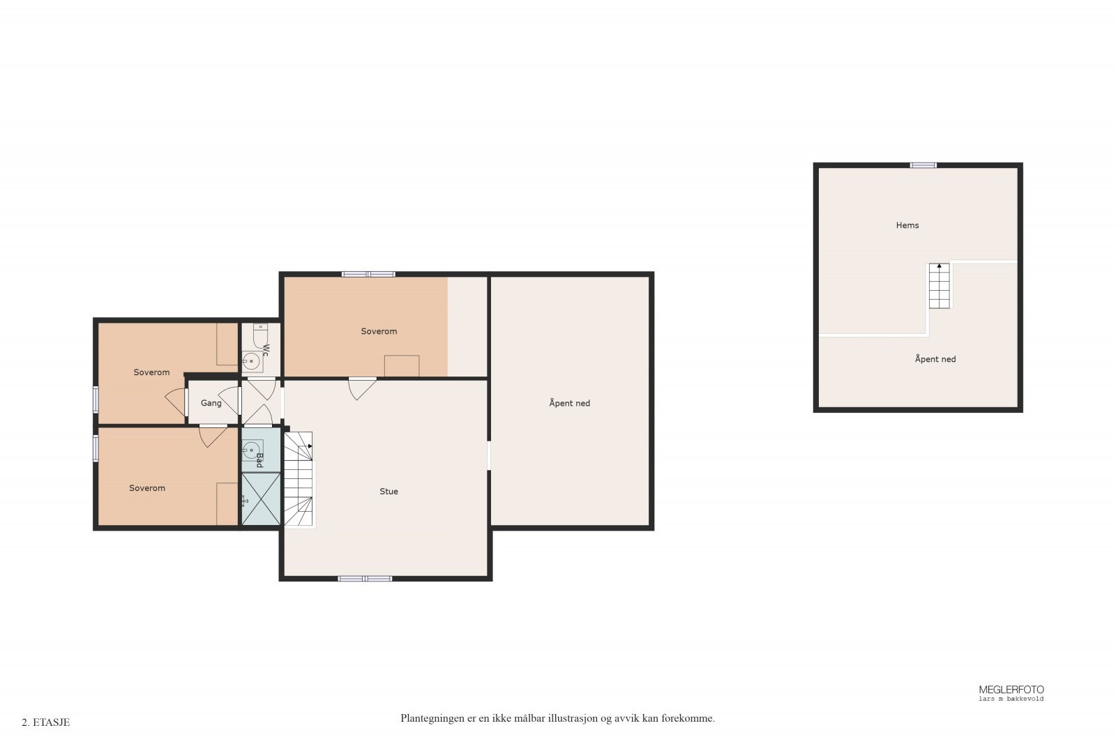 Plantegning hytte og anneks - andre etasje / hems Galleribilde